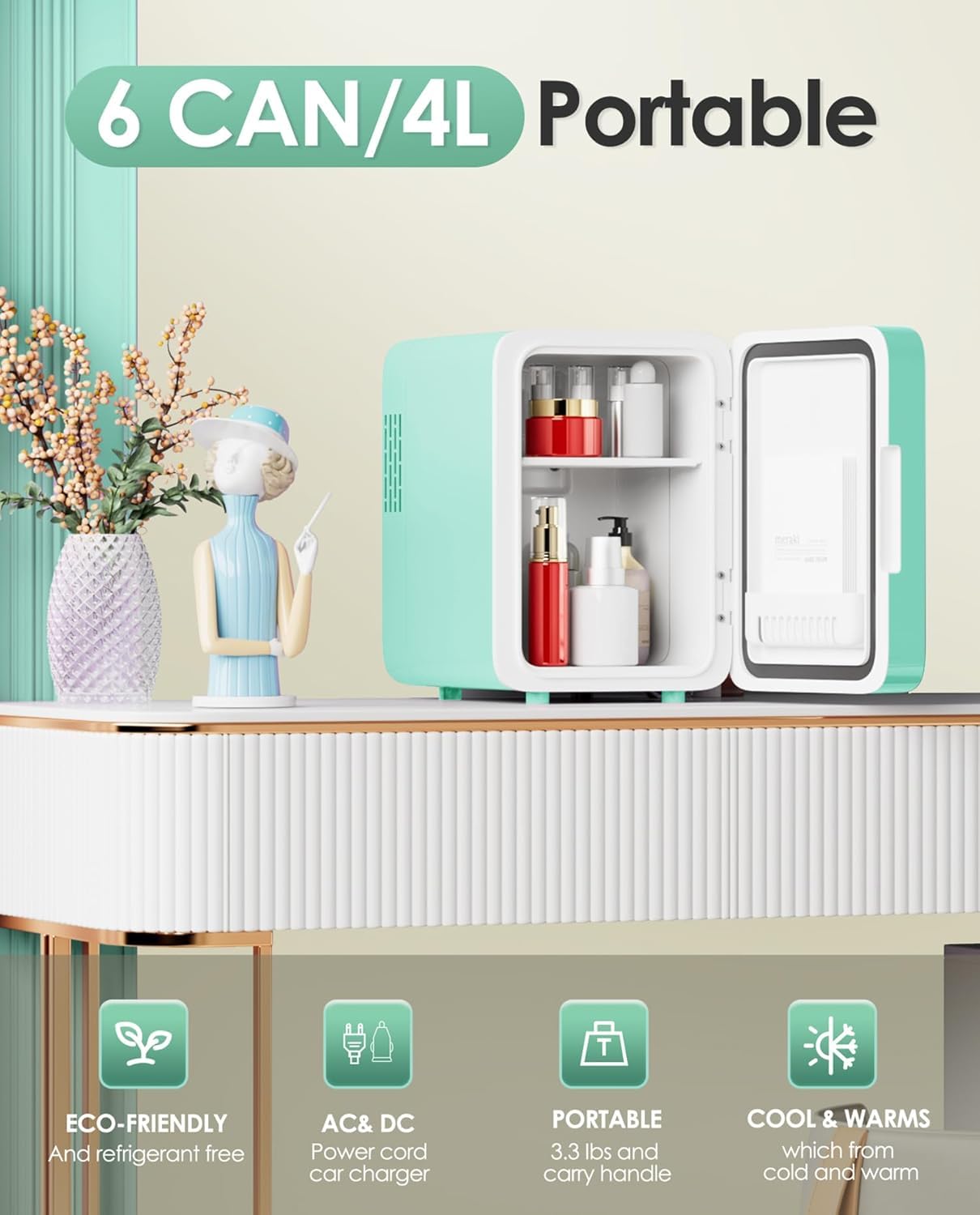 Skincare Fridge - Makeup Fridge for Refrigerating Skincare and Food, Mini Fridge Cooler and Warmer