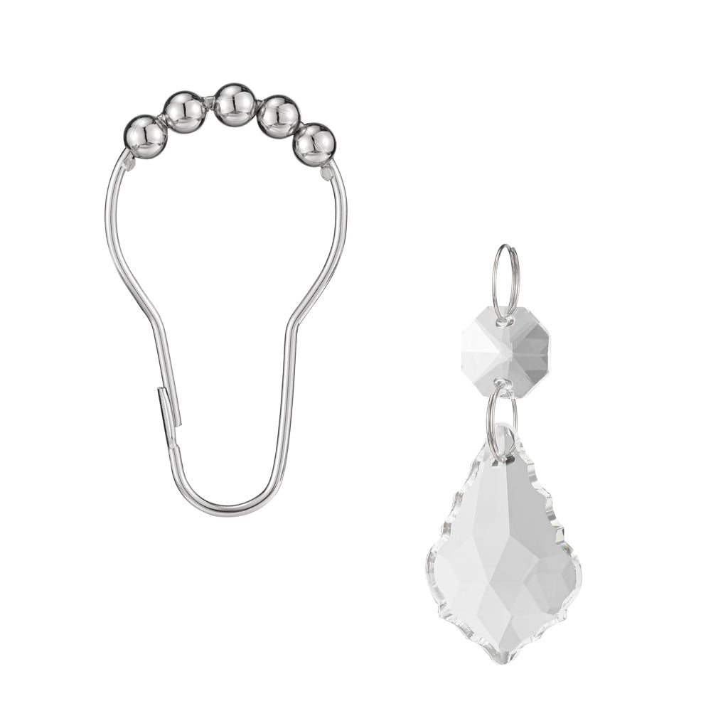 Set of 12 Water Drops Crystal Bead Stainless Steel Rust Resistant Clear Shower Curtain