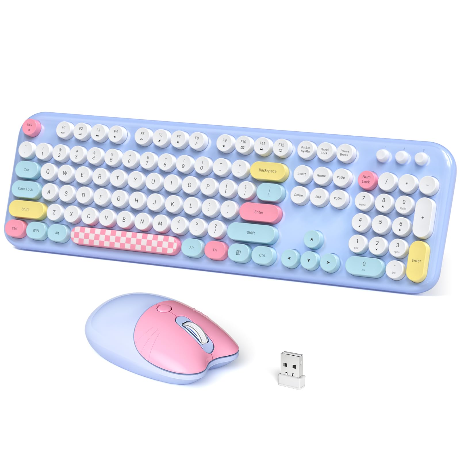 Wireless Keyboard and Mouse Combo, Full-Sized Typewriter Keyboards, Cute Cat Shaped Wireless Mouse, USB Plug and Play for Windows, Computer, PC, Laptop, Desktop