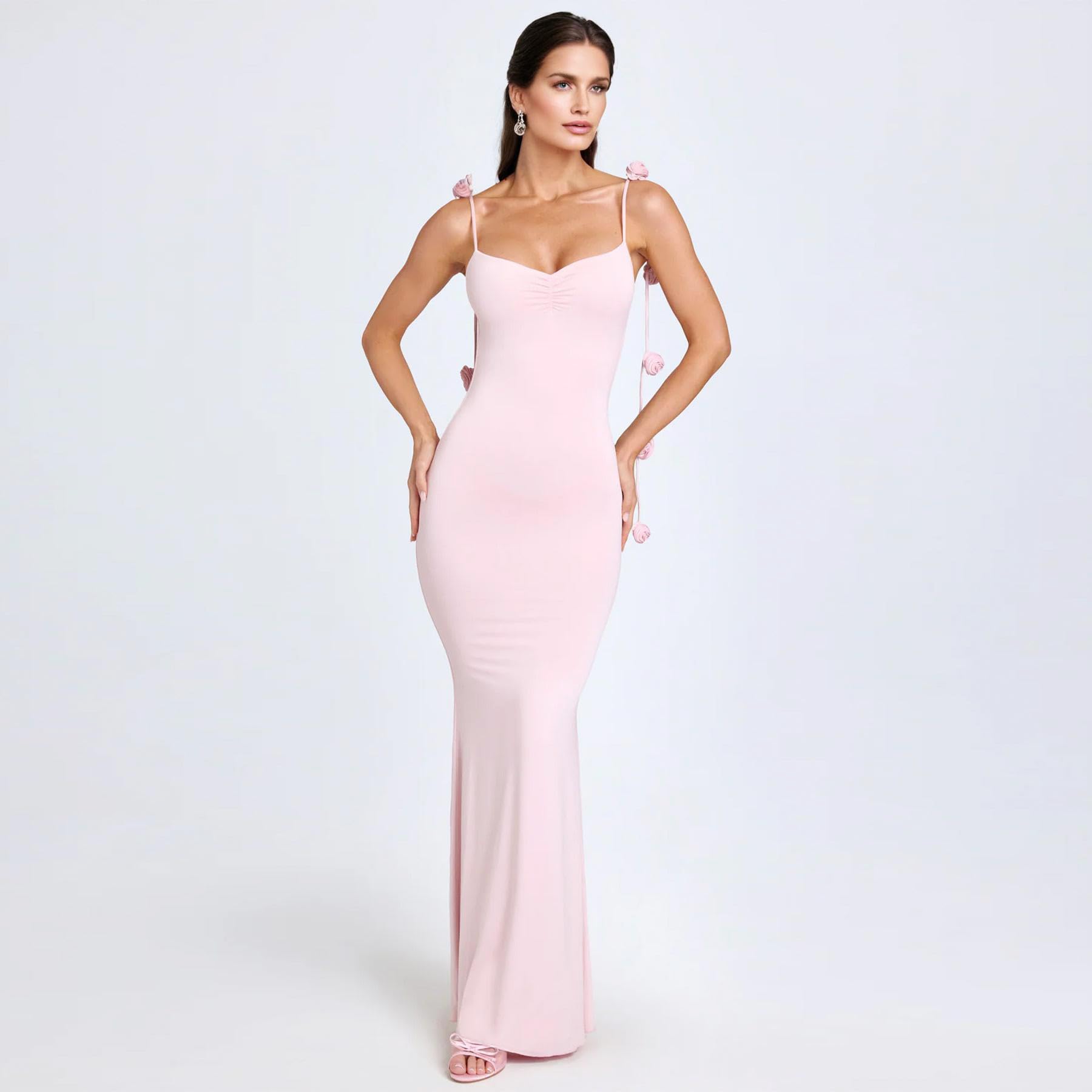 Women's Sexy Maxi Dress Summer Elegant Floral Bodycon Spaghetti Strap Sleeveless Backless Fishtail Long Dress