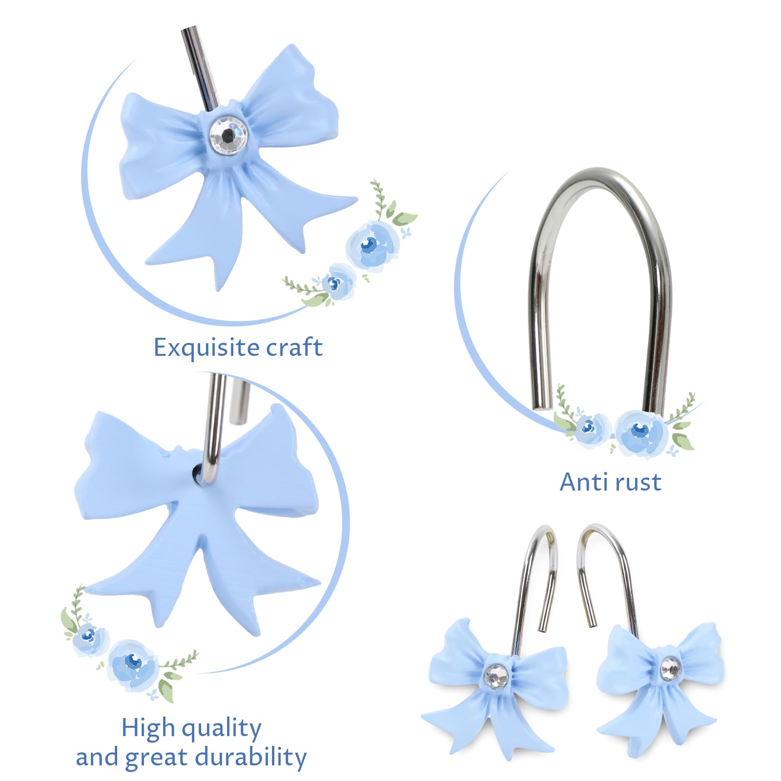 Cute Bow Knot Decorative Curtain Rings Resin Curtain Hanger Hooks