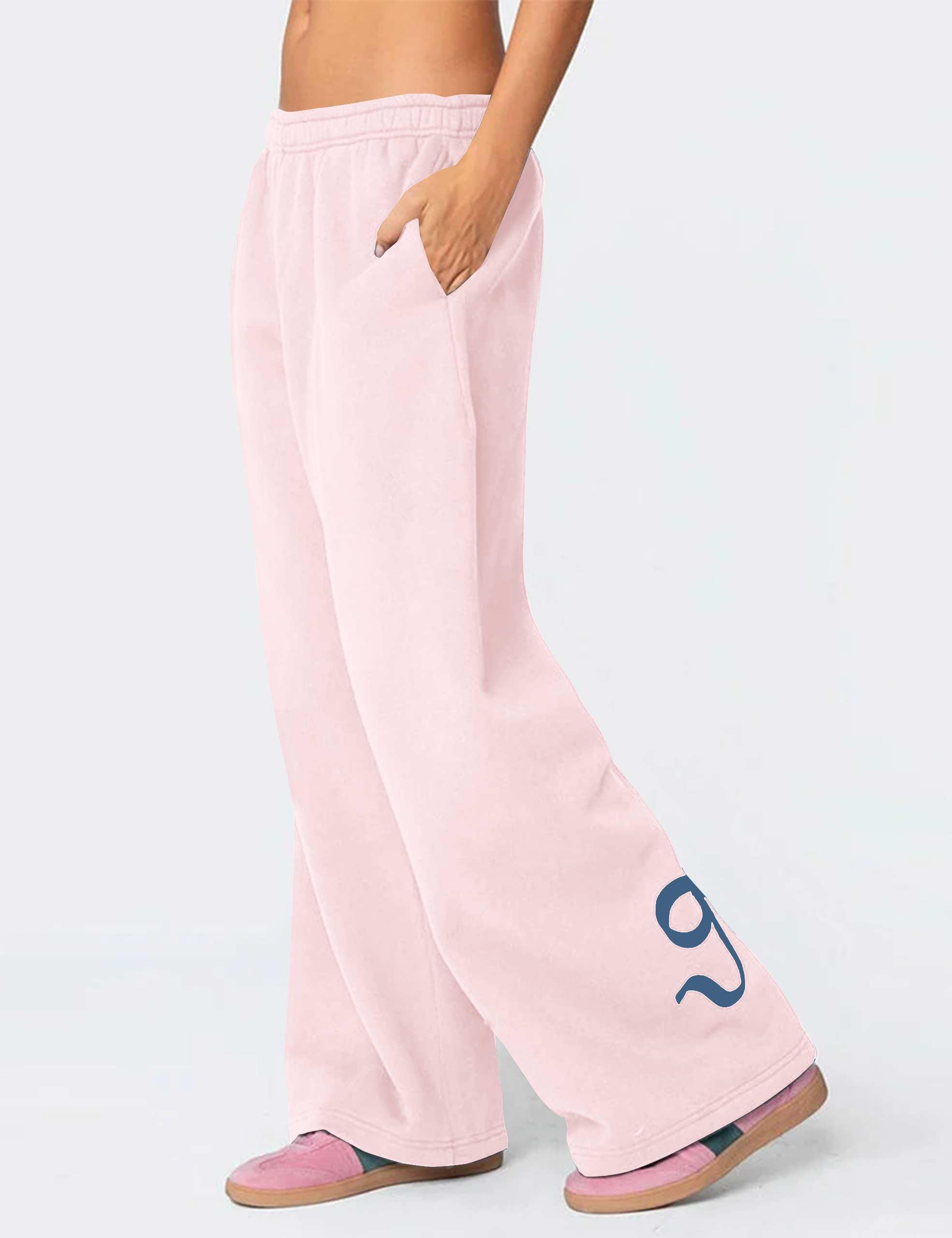 Women's Wide-Leg Sweatpants â€?Straight Leg, Graphic Bow Print, Elastic Waistband, Lounge Joggers with Pockets