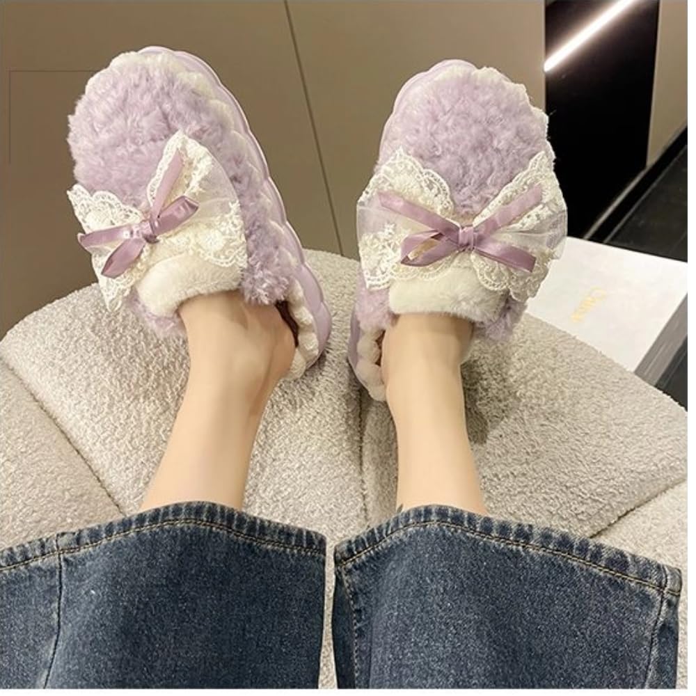 Cute Butterfly Fuzzy Women's Slippers Winter Fluffy Open Toe House Slippers Slip On Plush Bedroom Shoes