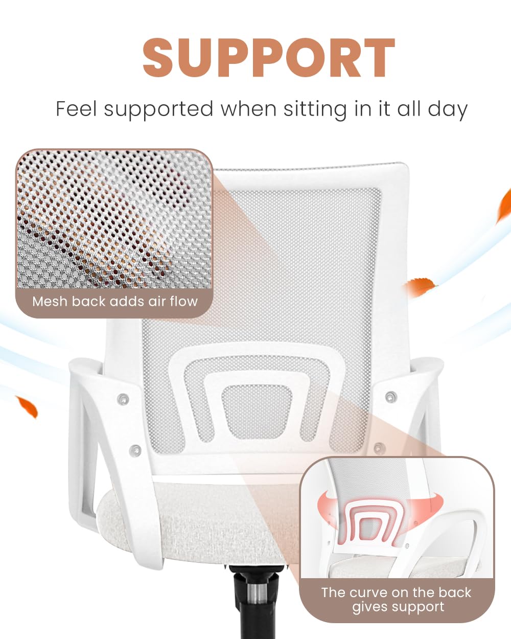Office Desk Computer Chair Ergonomic Mesh Gaming Mid Back Seat with Comfy Lumbar Support Adjustable Height Swivel
