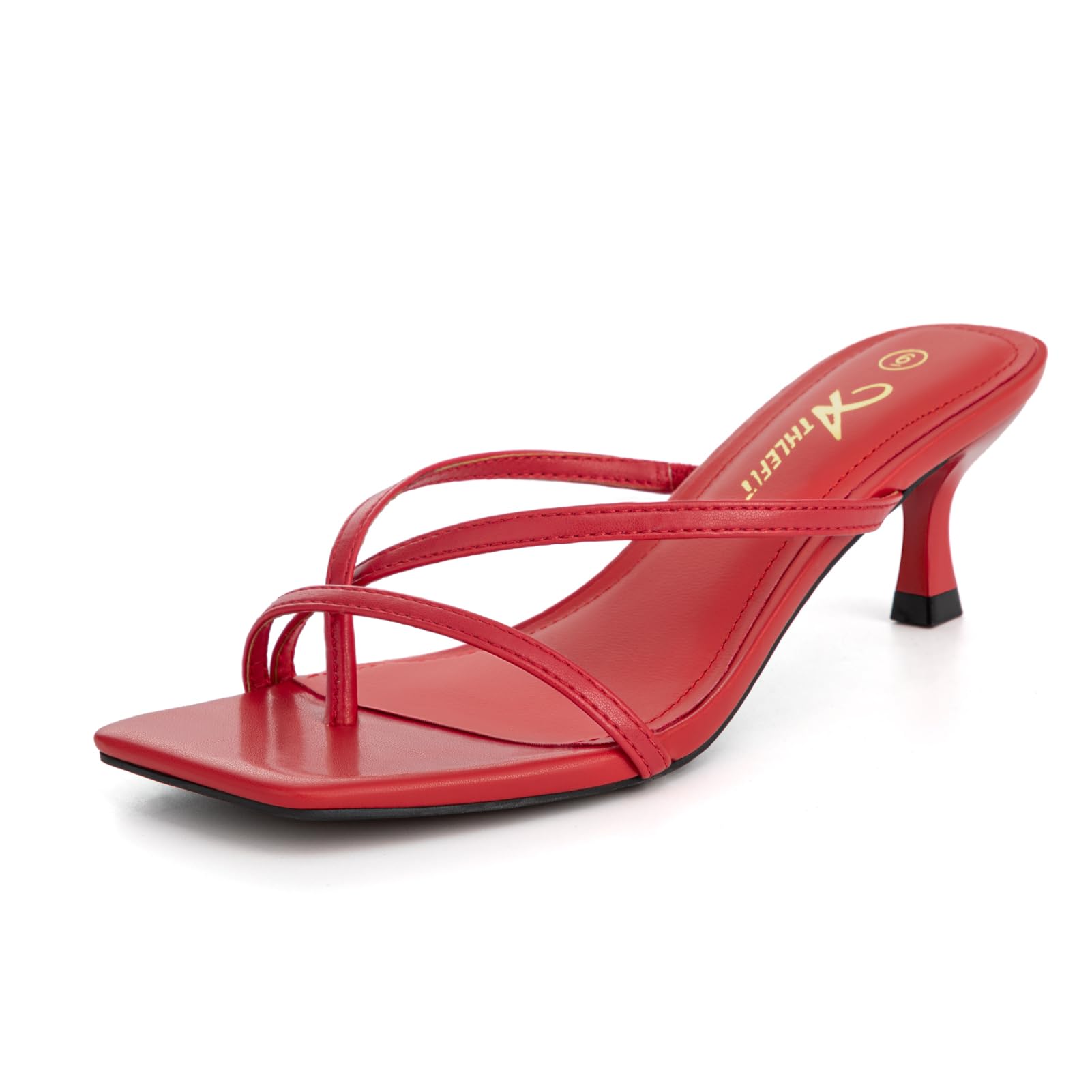 Women's Strappy Kitten Heels Flip Flops Square Open Toe Low Thong Heeled Sandals