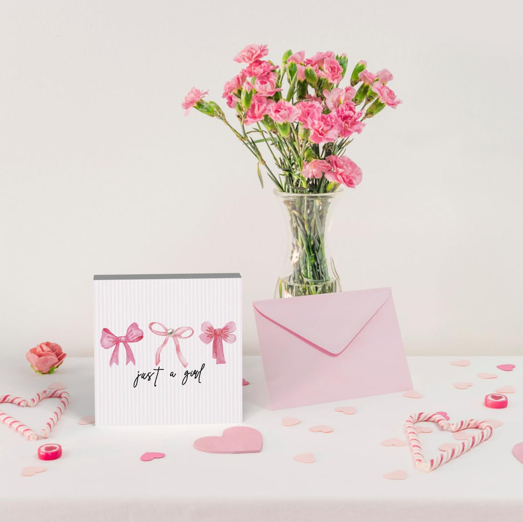 Pink Bow Coquette Room Decor - Wooden Box Sign Desk Decor