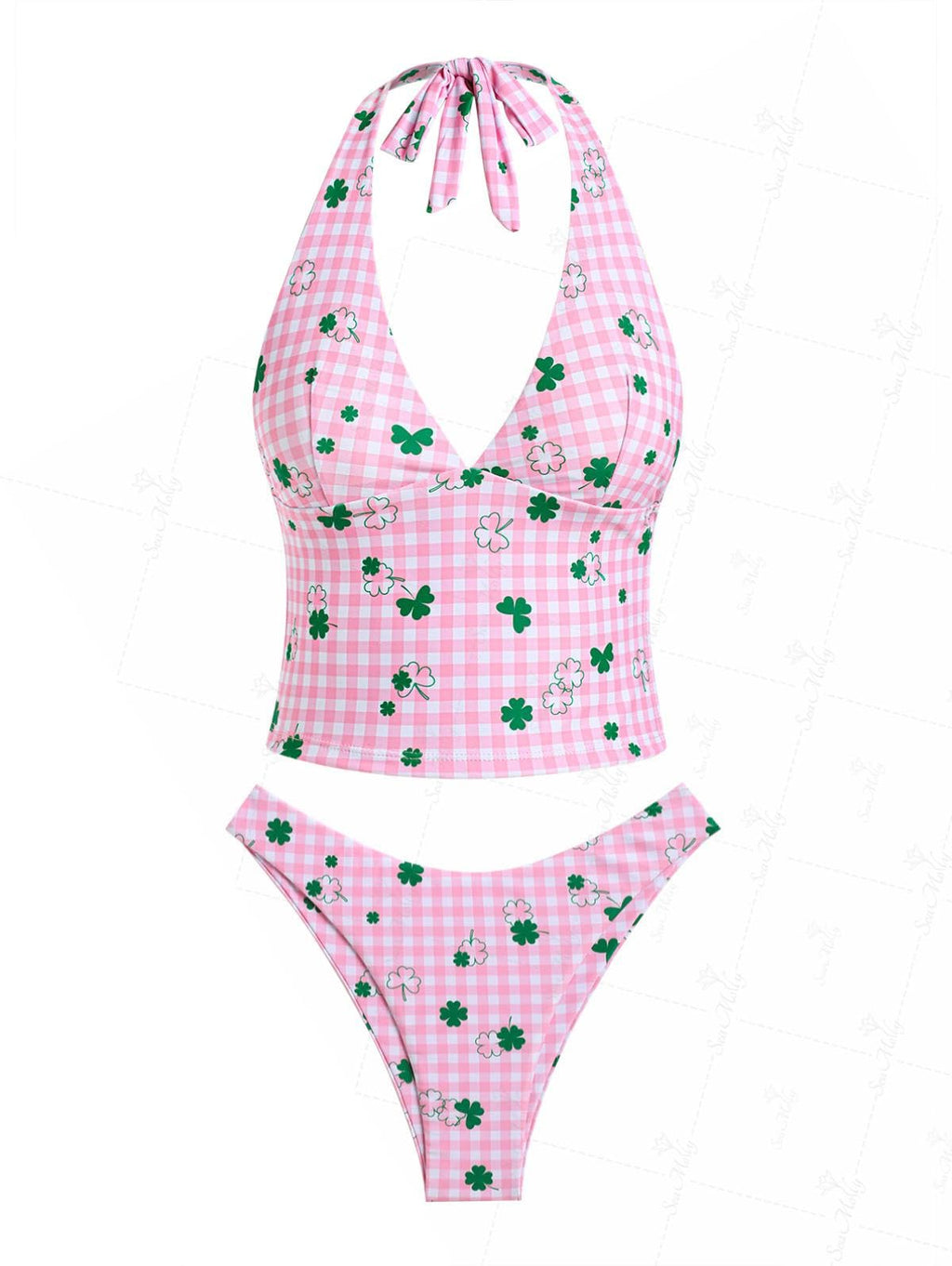 Floral Halter Tied Cheeky Tankini Set