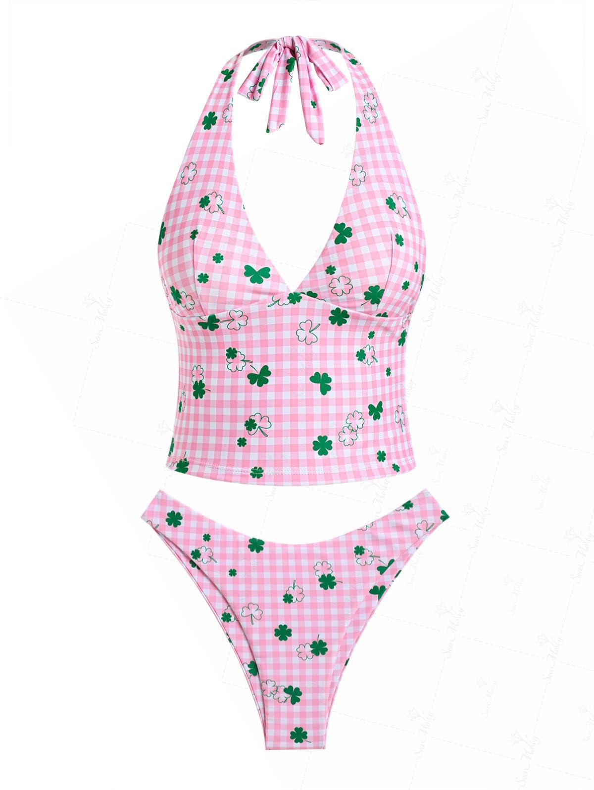 Floral Halter Tied Cheeky Tankini Set