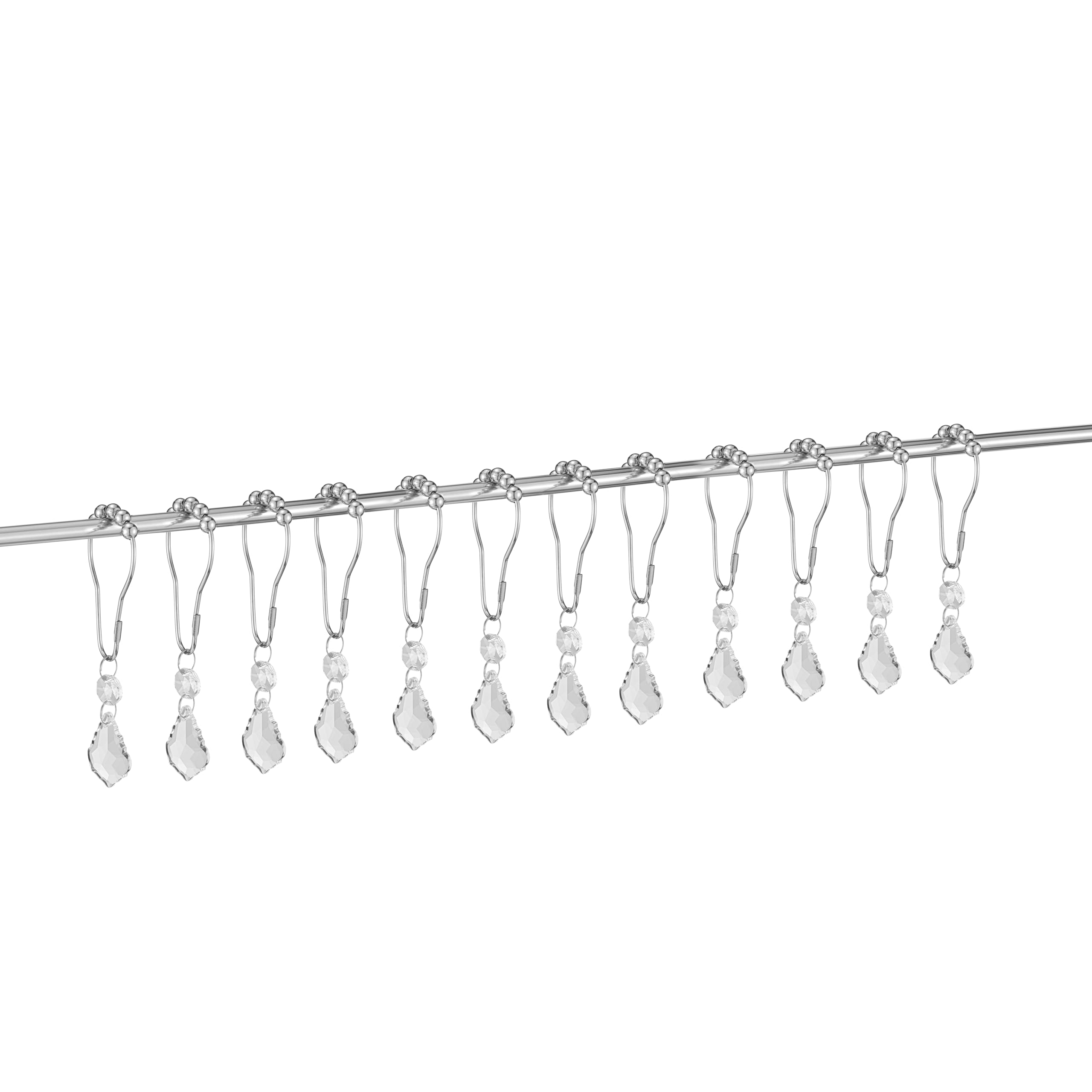 Set of 12 Water Drops Crystal Bead Stainless Steel Rust Resistant Clear Shower Curtain