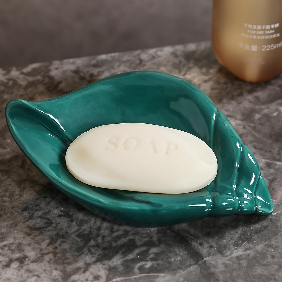 Sea-Shell Soap Holder, Ceramic Soap Tray with Self Draining, Soap Tray for Sink Washroom Bathroom Shower, Small Cute and Elegant Holder with Glaze