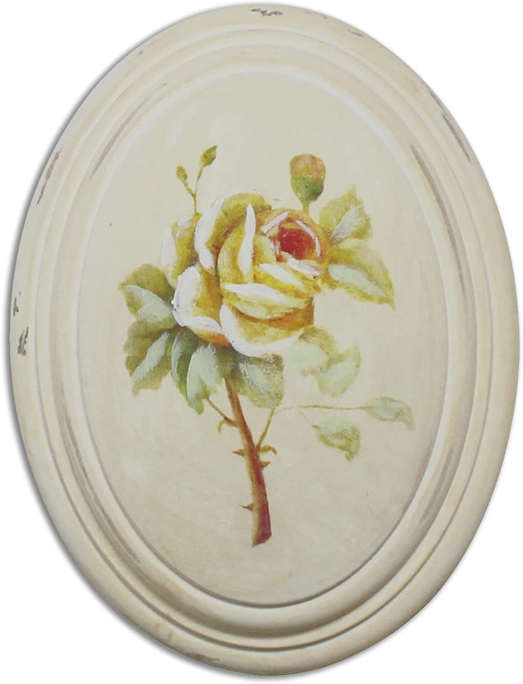 Painted Oval Wooden Frame Wall Hanging 3D Painting Decoration Art, Rose Flower Design Set of 3