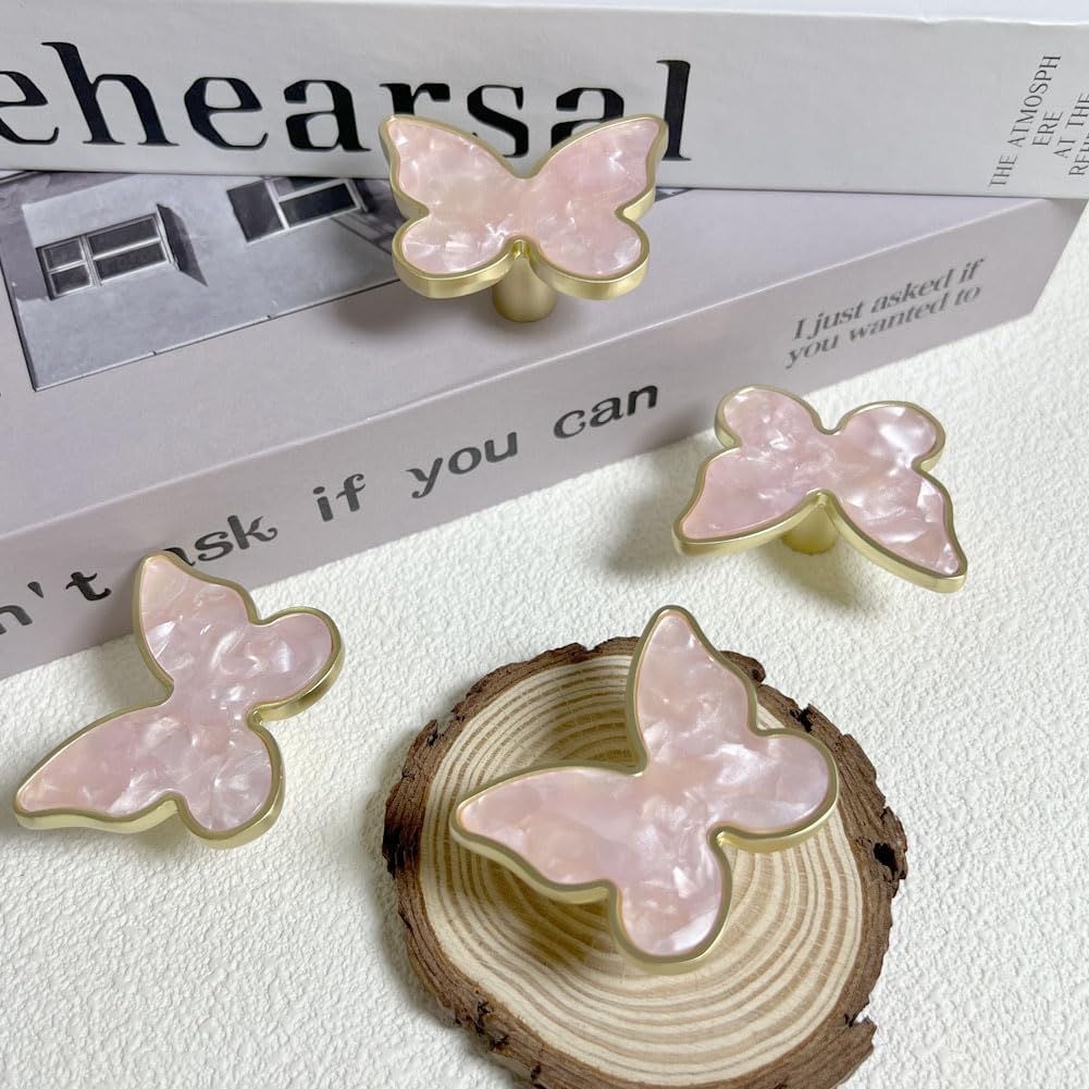 Butterfly 6 pcs Shape Knobs Handle Gold Cabinet Knobs Decoration Door Handle Single Hole Handles Cabinet Drawer Dresser Kitchen Wardrobe Furniture Hardware Pulls