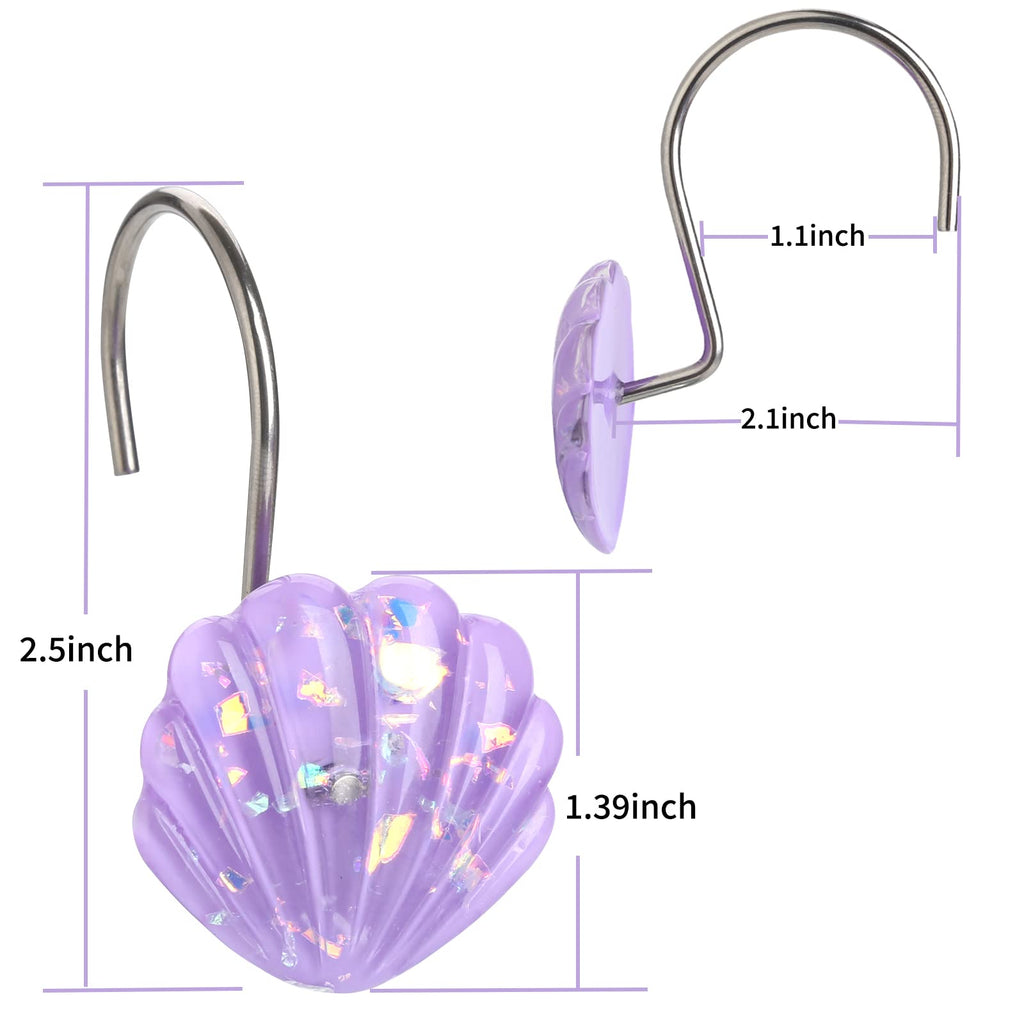 Seashell Shower Curtain Hooks, 12PCS Stainless Steel Anti Rust Starfish and Seashell Decorative Shower Hooks Ocean Theme Shower Curtain Hooks for Home Bathroom