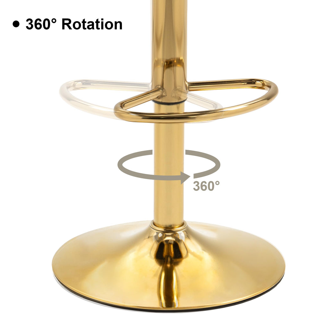 Velvet Swivel Bar Stools, Adjustable Counter Height Bar Chairs with Low Back & Footrest, Modern Gold Bar Stools for Kitchen Island, Bar Pub