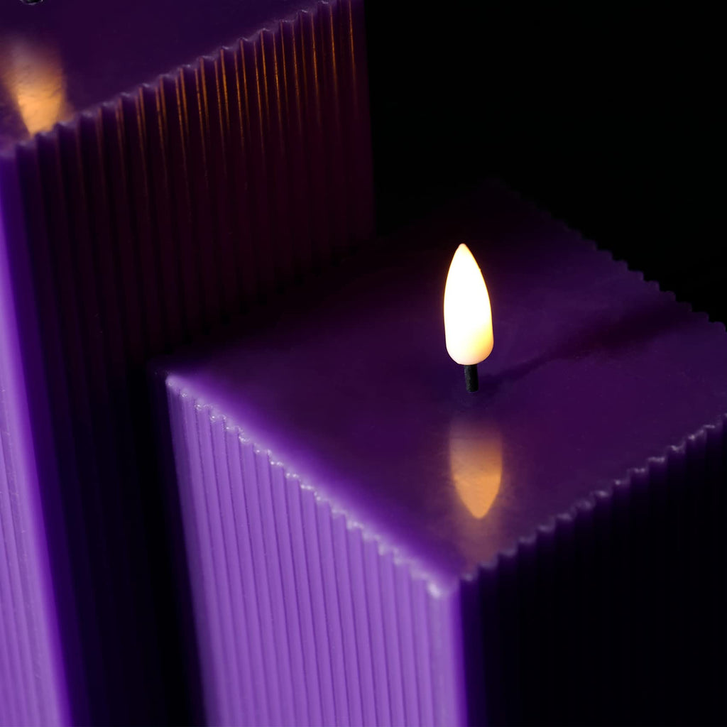 Square Ribbed Flameless Candles with Remote, Flickering Real Wax Battery LED Candles 3" H 4" 6"