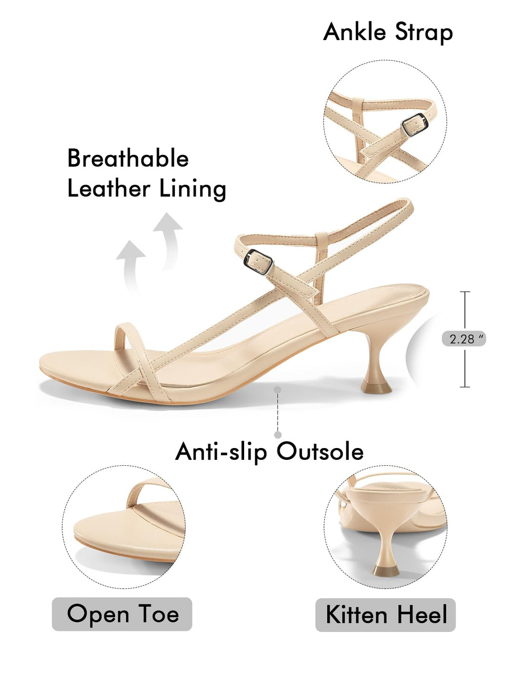 Women's Strappy Heeled Sandals Kitten Low Heel Open Toe Ankle Strap Shoes