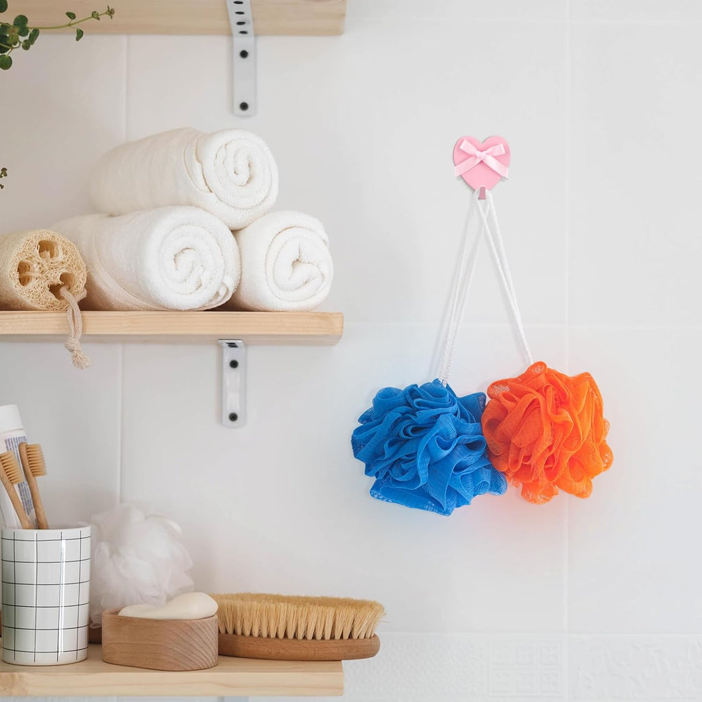 Pink Bow Hooks for Wall Heart Shaped Coquette Wall Decor Stainless Steel Strong Adhesive Hook for Bedroom Home Kitchen Bathroom 12 Pcs