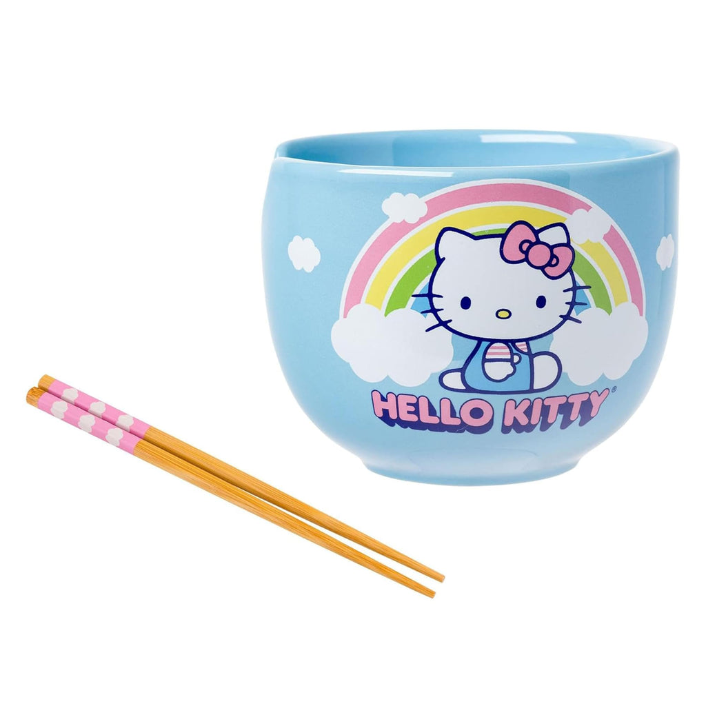 Ceramic Sanrio Hello Kitty Ramen Noodle Rice Bowl with Chopsticks, Microwave Safe