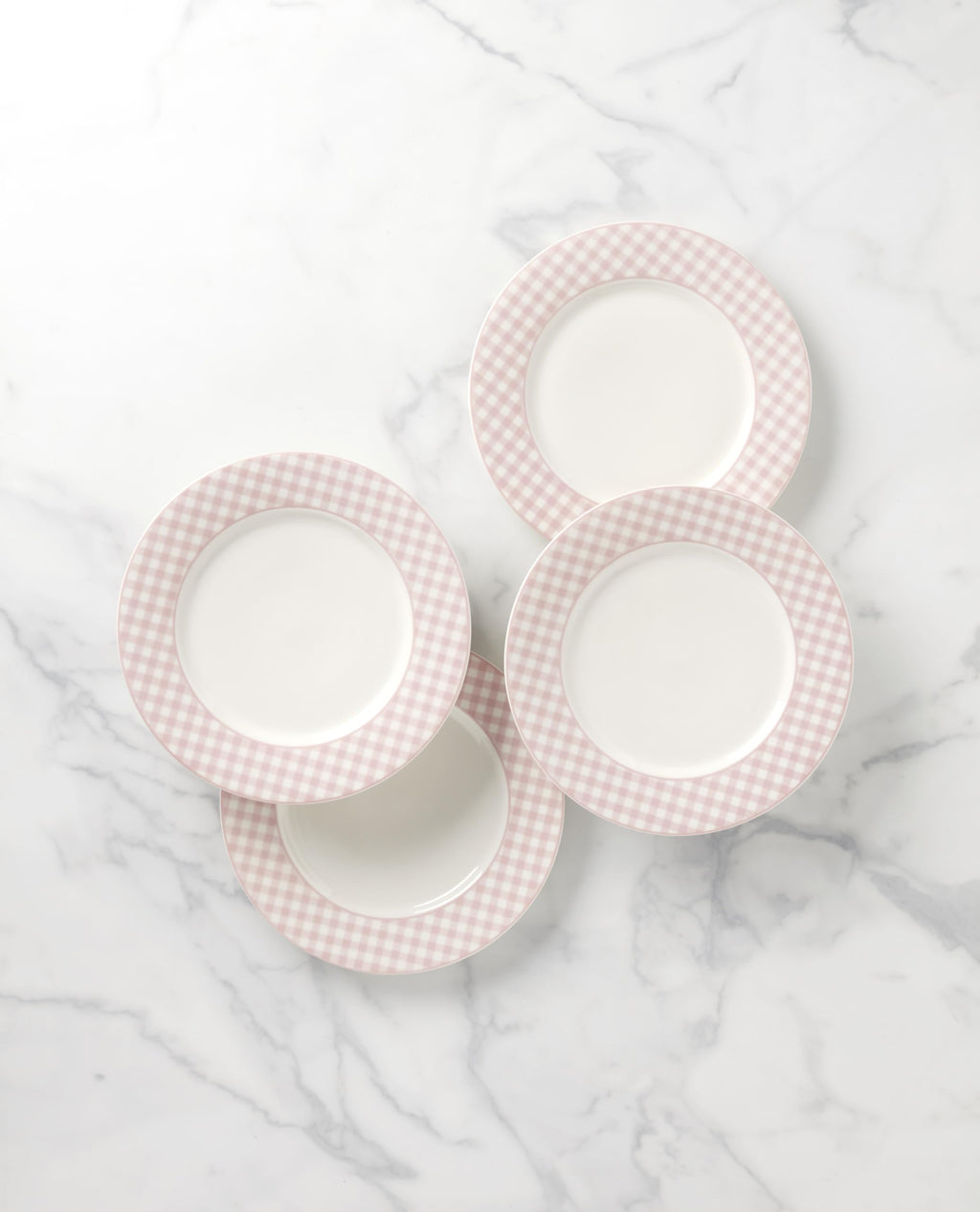 Pink Gingham Dinner Plates, Set of 4
