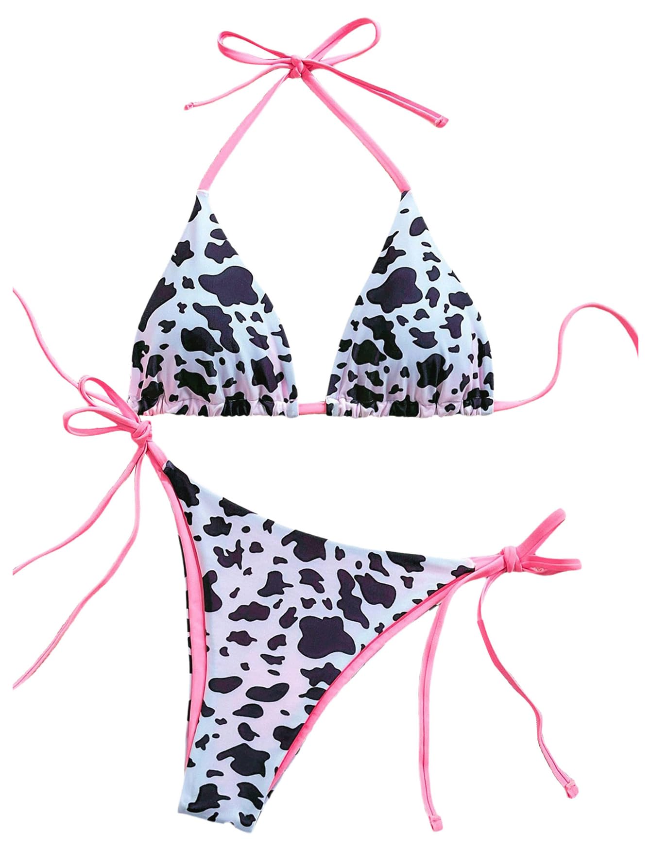 Women's 2 Piece Leopard Bikini Set Cheetah Thong Bikini Sexy String High Cut Bathing Suit Cheeky Triangle Swimsuit