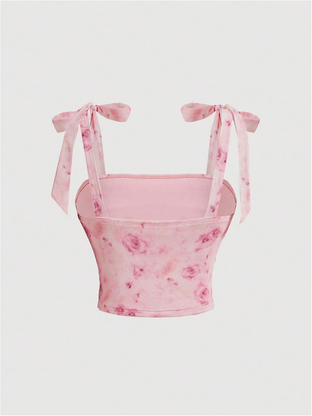 Women's Bow Tie Shoulder Crop Tops Mesh Floral Boho Top Ruched Cami Tops