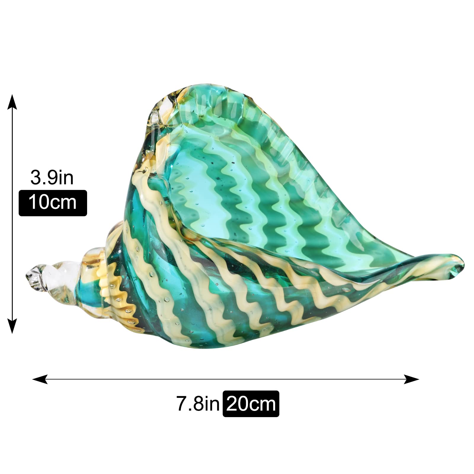 Hand Blown Glass Conch - Coastal Home Decor Conch Corners, Glass Art Conch Sculptures, Office Decor Blown Glass Art, Living Room Table Centerpieces, Bathroom Shelf Tops And Cabinet Decor