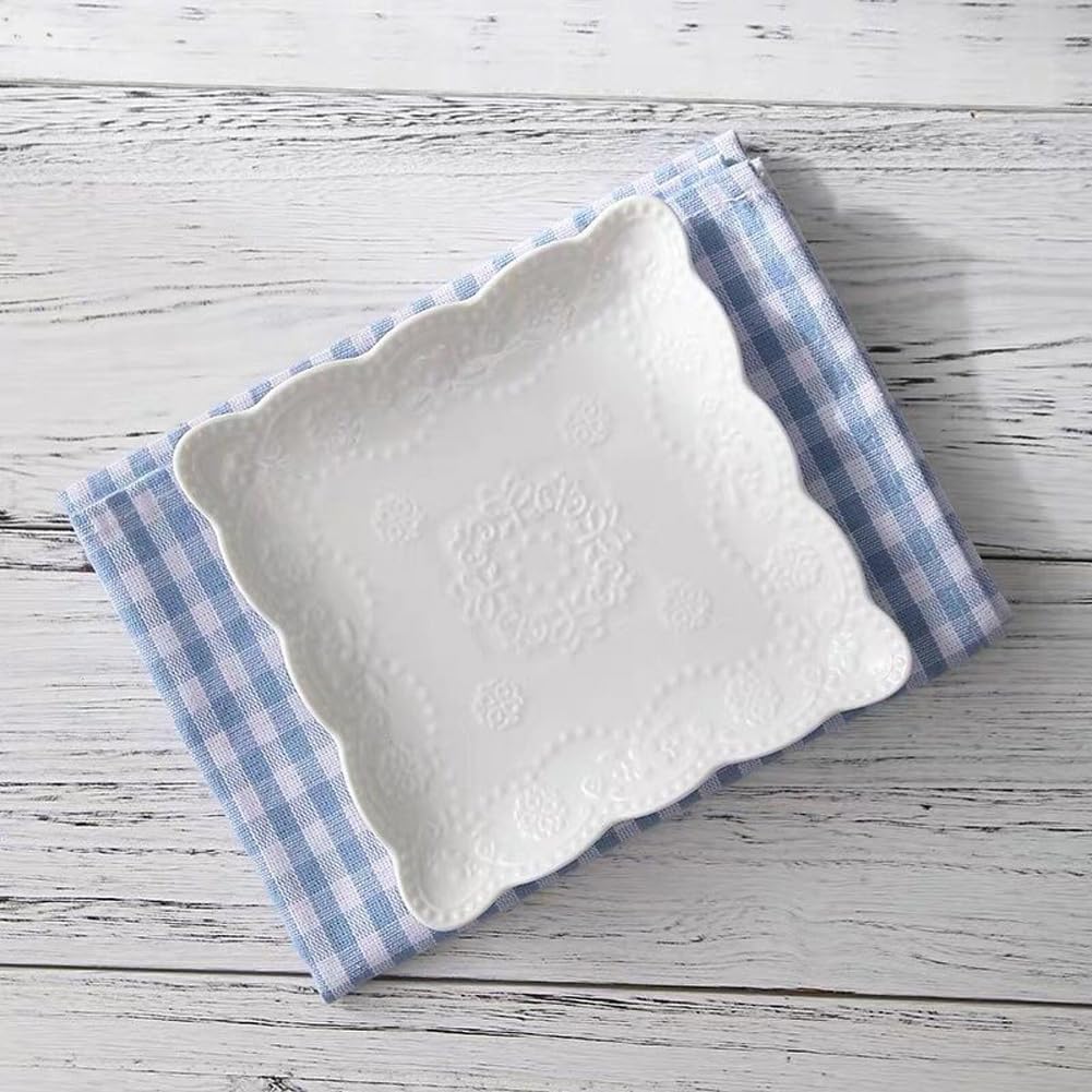 Elegant Square Embossed Lace Plate Bone China Dessert Plate Ceramic Plate Afternoon Tea