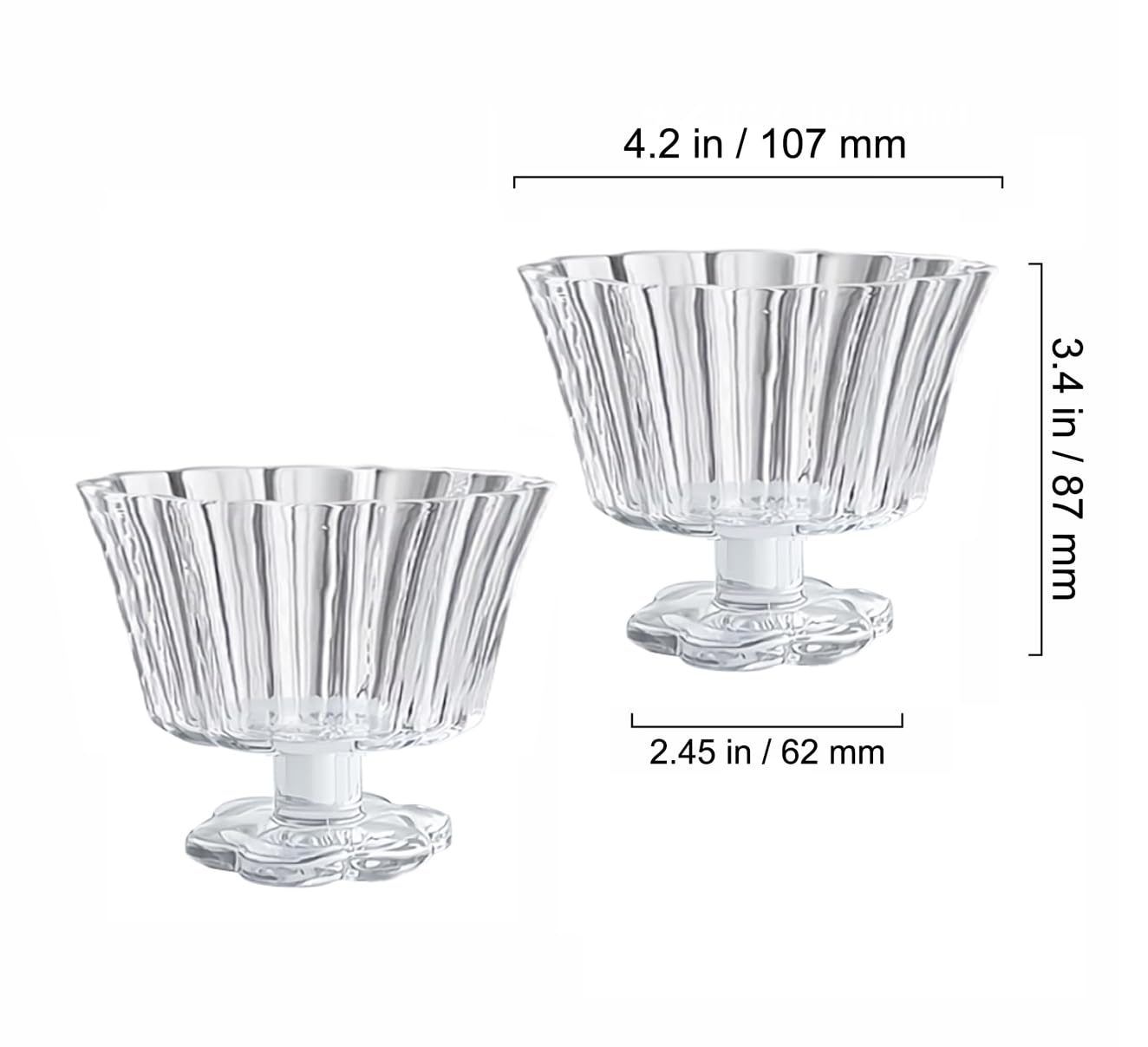 Flower Petal Style Glass Ripple Drinking Glasses Set of 2