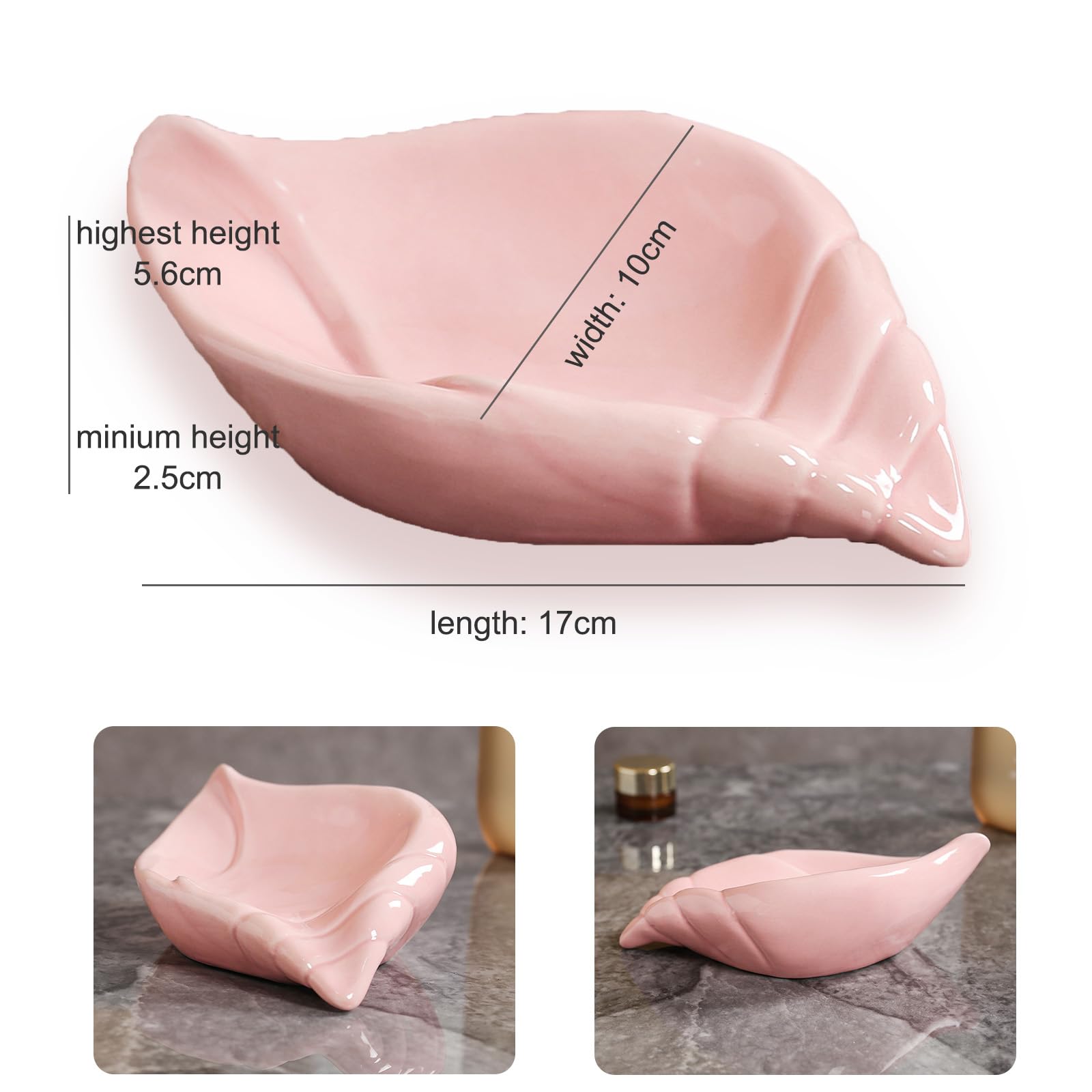 Sea-Shell Soap Holder, Ceramic Soap Tray with Self Draining, Soap Tray for Sink Washroom Bathroom Shower, Small Cute and Elegant Holder with Glaze