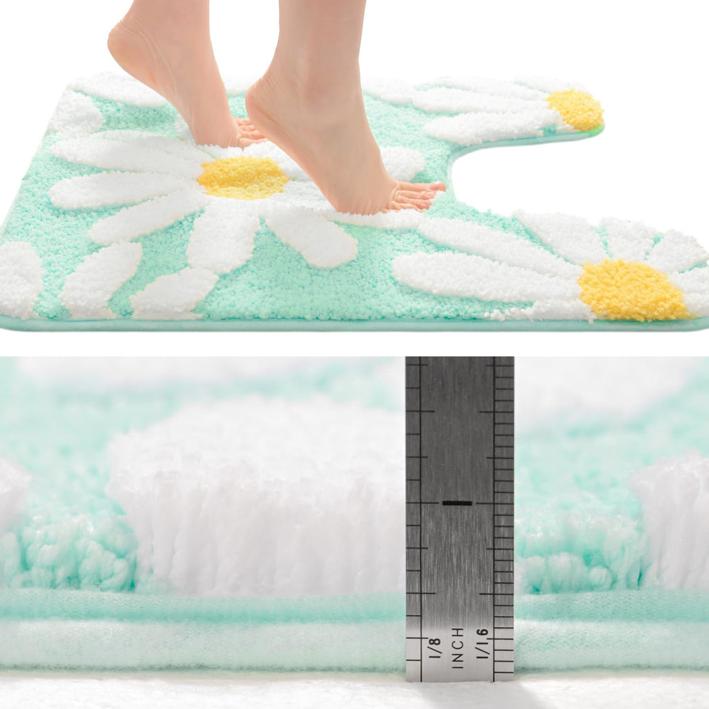 U Shaped Toilet Mat Cute Daisy Contour Bath Rug 20"x20", Extra Thick Soft Machine Washable Toilet Carpet, Non Slip Bathroom Floor Mats Super Absorbent Microfiber Bath Rugs