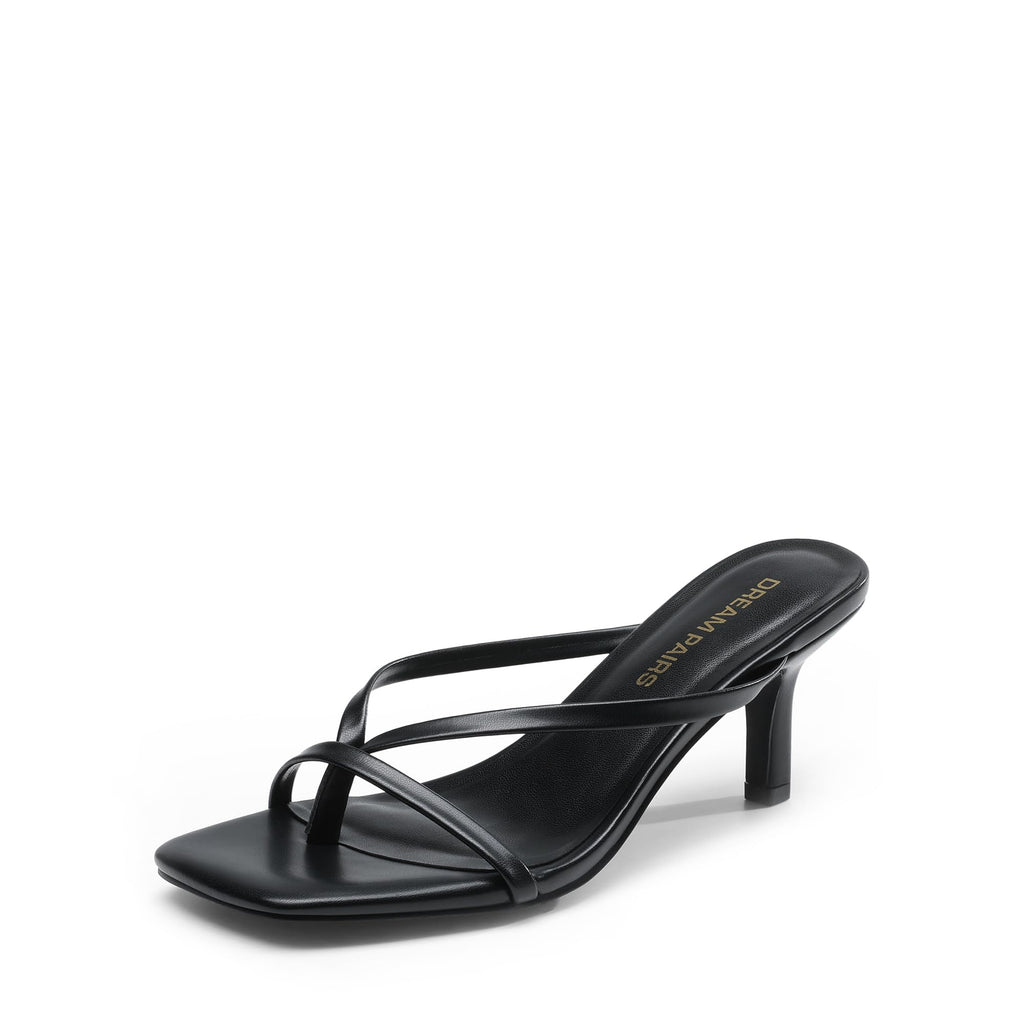 Women Sexy Kitten Low Heels Open Square Toe Thong Heeled Sandals