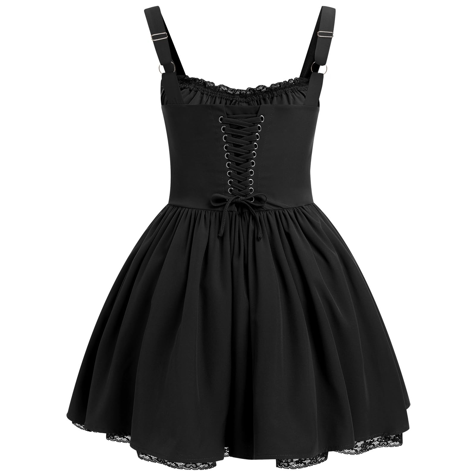 Women's Spaghetti Strap Corset Mini Dress â€?Backless, Lace-Up, Low-Cut Ruffle Sundress