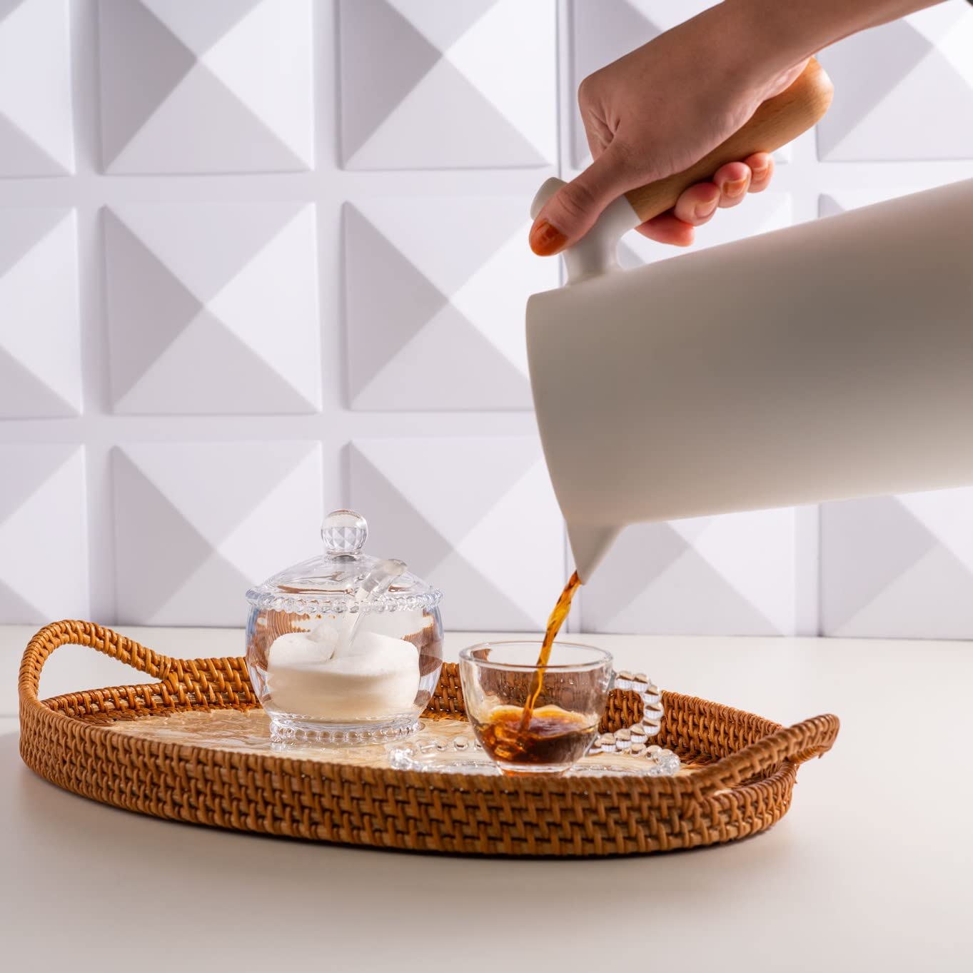 Pearl Crystal Beaded Sugar Bowl with Lid and Spoon