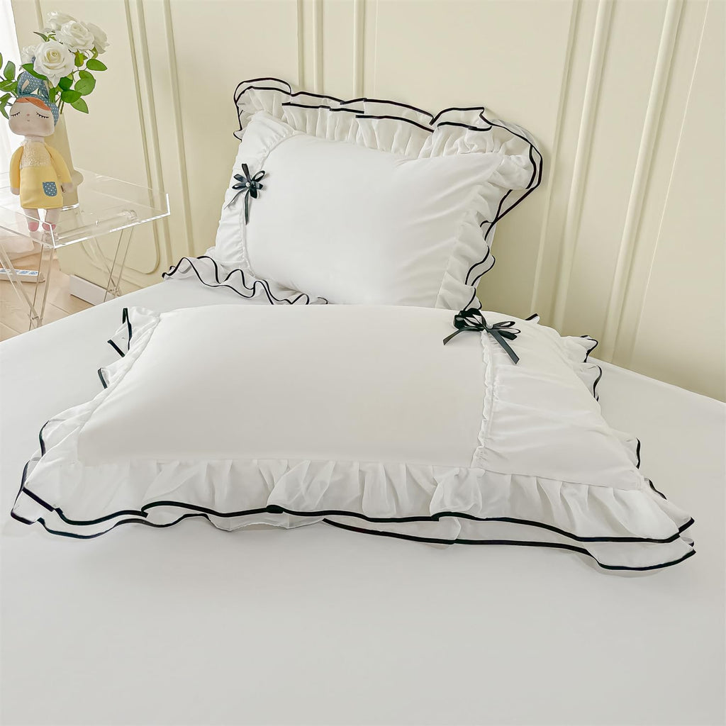 Duvet Cover Ruffle Beddding Set with Bowtie - 3 Pieces Comforter Cover Set with Zipper Closure & Pillowcase - Comforter Not Included