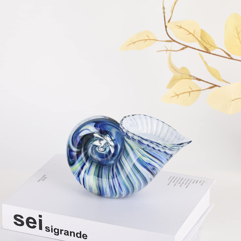 Hand Blown Glass Conch - Coastal Home Decor Conch Corners, Glass Art Conch Sculptures, Office Decor Blown Glass Art, Living Room Table Centerpieces, Bathroom Shelf Tops And Cabinet Decor