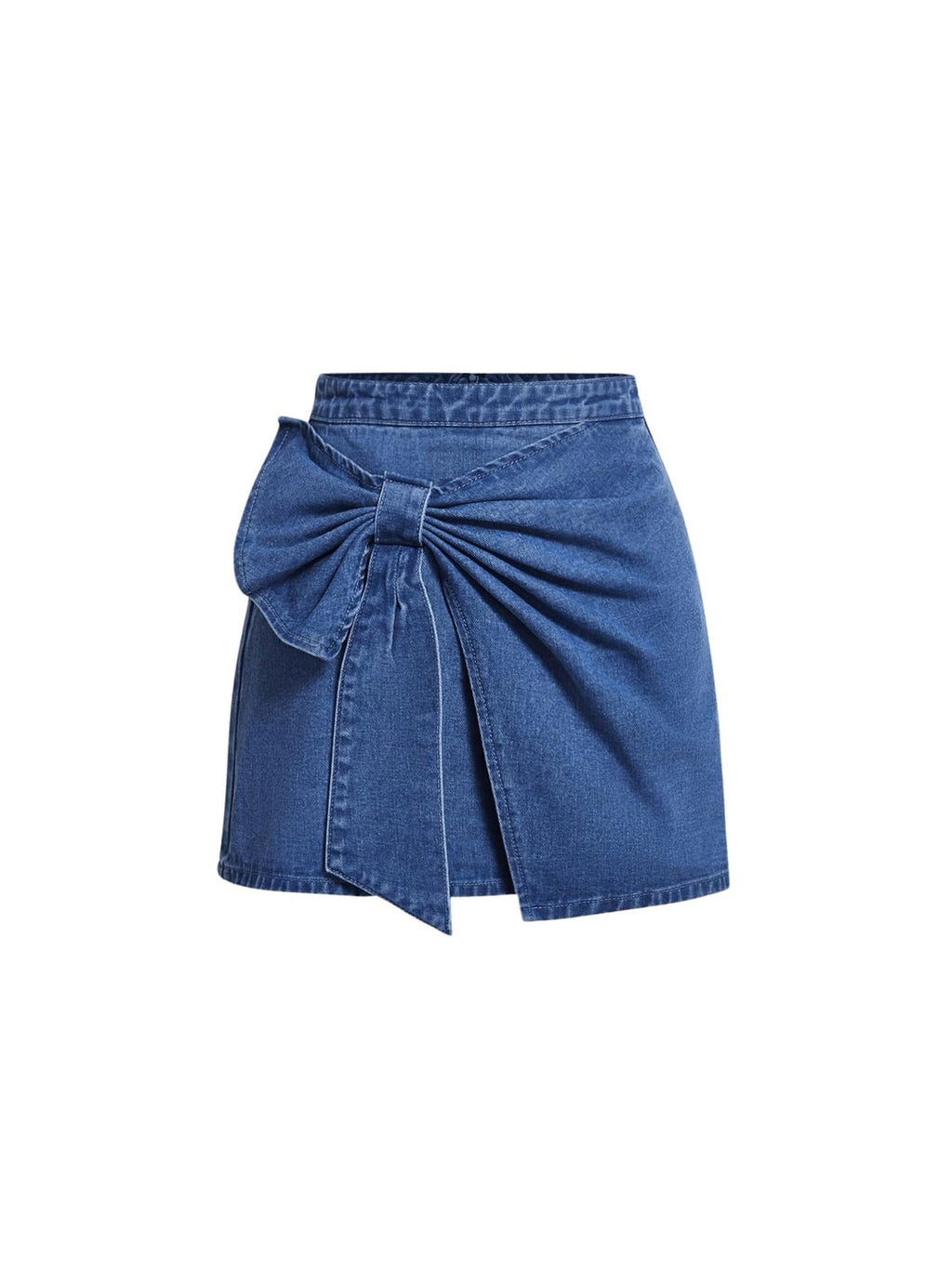 Women's High Waisted Big Bow Wrap Front Mini Bodycon Denim Skirts