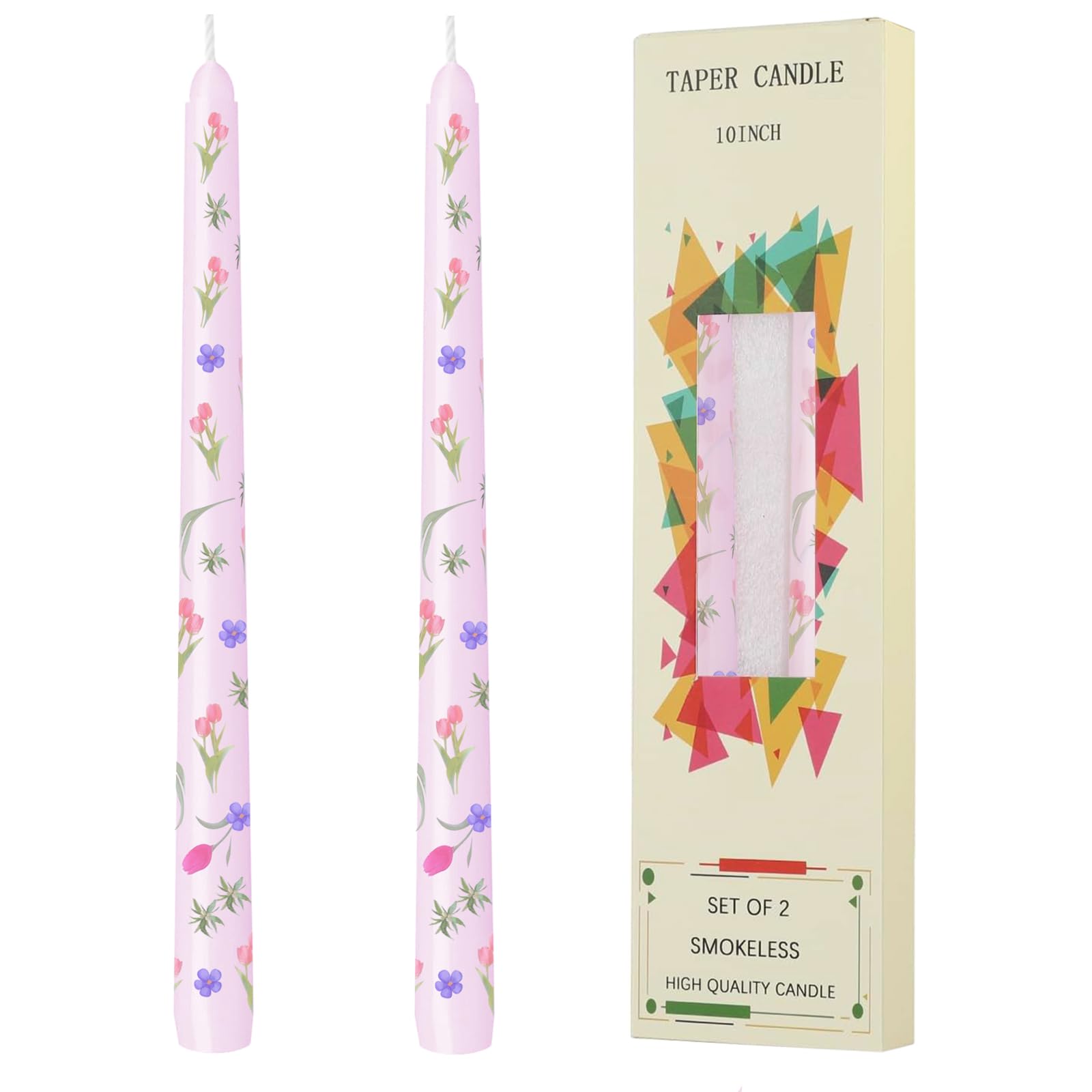 Smokeless Dripless Long Candlesticks, Unscented Tapered 10-Inch