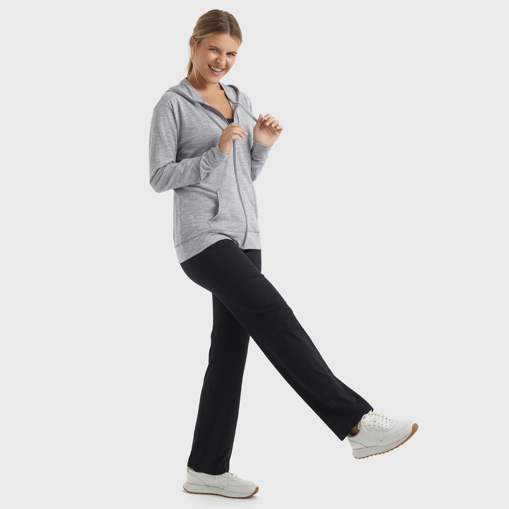 Women's Slub Knit Full-Zip Hoodie, Textured Cotton Zip-Up T-Shirt Hoodie