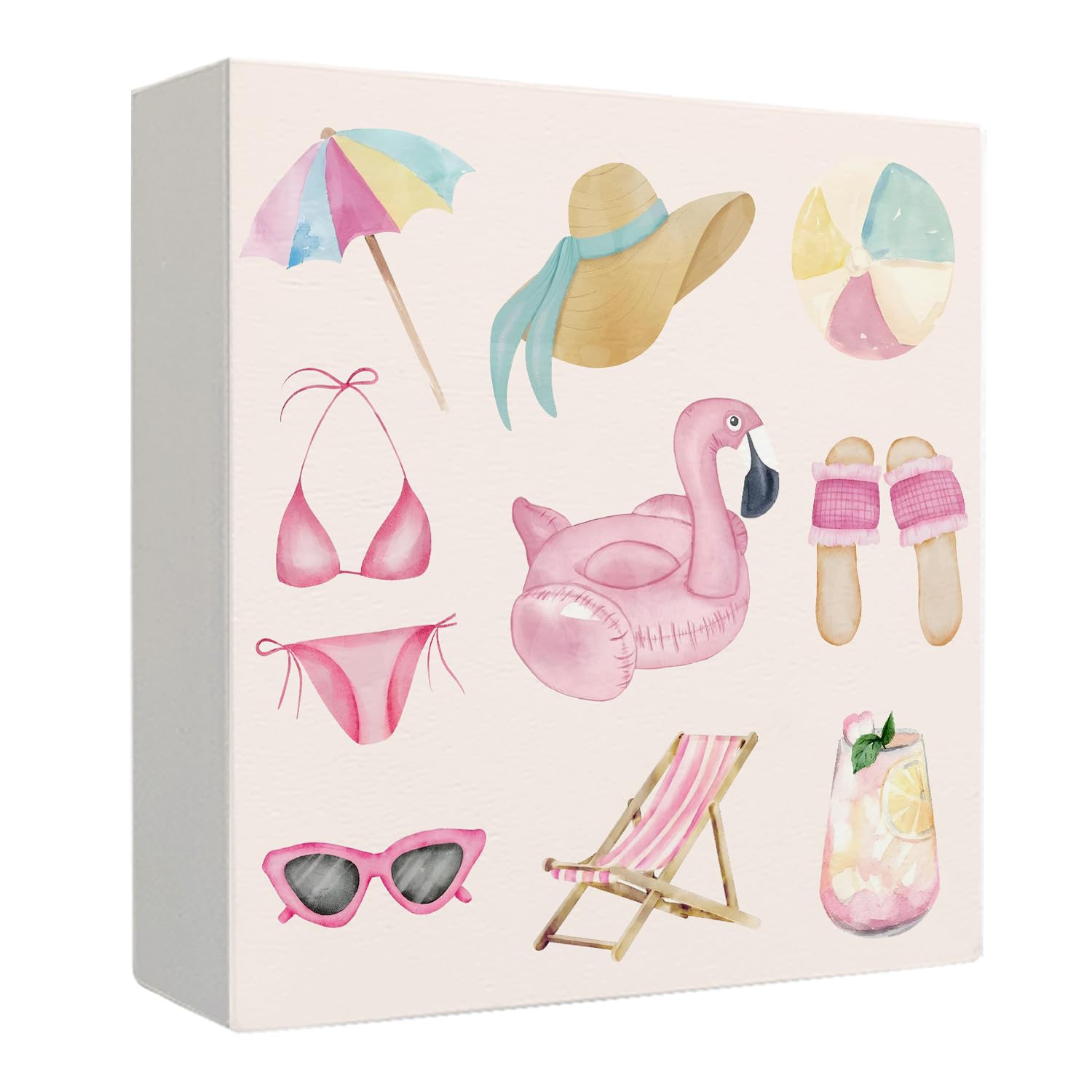 Coquette Pink Bow Champagne Wooden Box Sign, 5x5 Inch