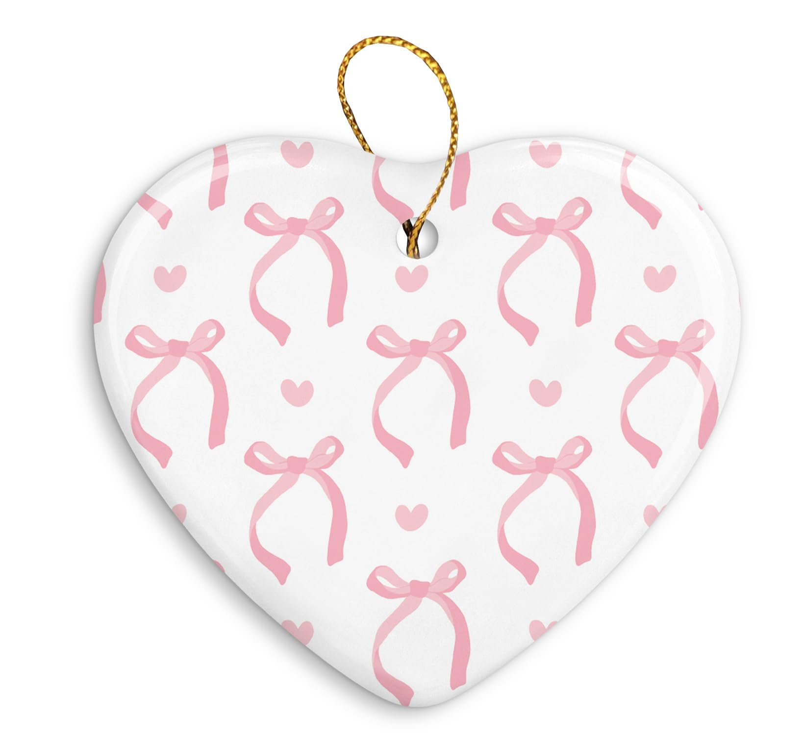 Coquette Trendy Pink Bow Ornament, Keepsake Sign for Decoration, Ceramic Heart
