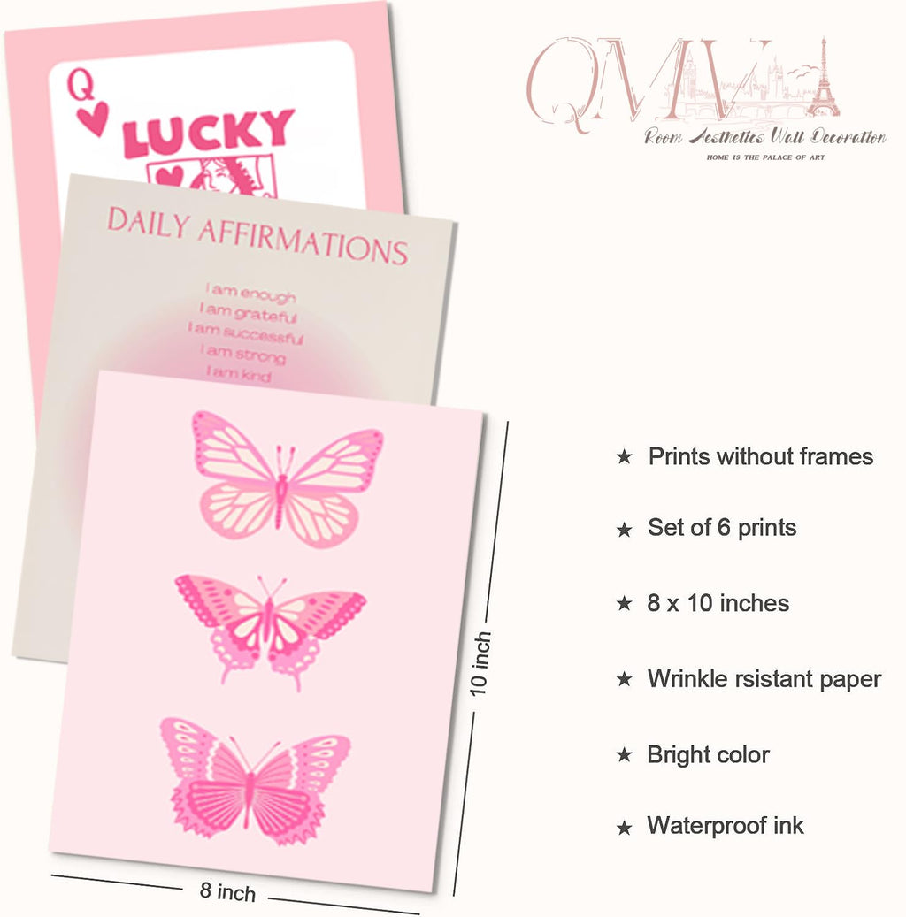 Pink and Orange Preppy Wall Art Queen Poker Halo Angel Digital Poster Tiger Heart You Look Good Yk2 Print Fashion Preppy Canvas Unframed Size: 8x10 inches 6 Pieces