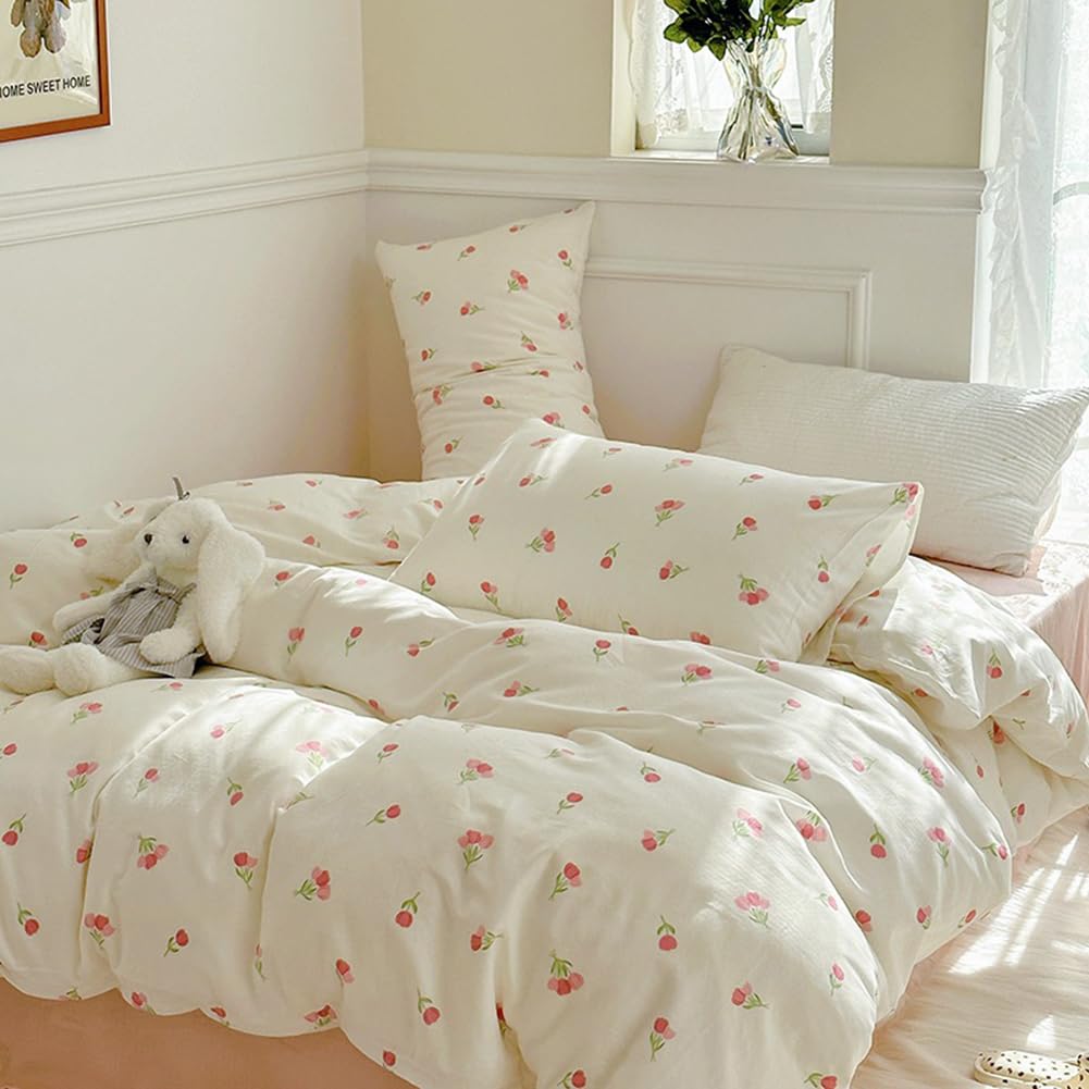 Duvet Cover Printed Bedding Set 3Pcs Girls Kawaii Pattern Comforter Cover with Zipper Closure Soft Breathable Microfiber