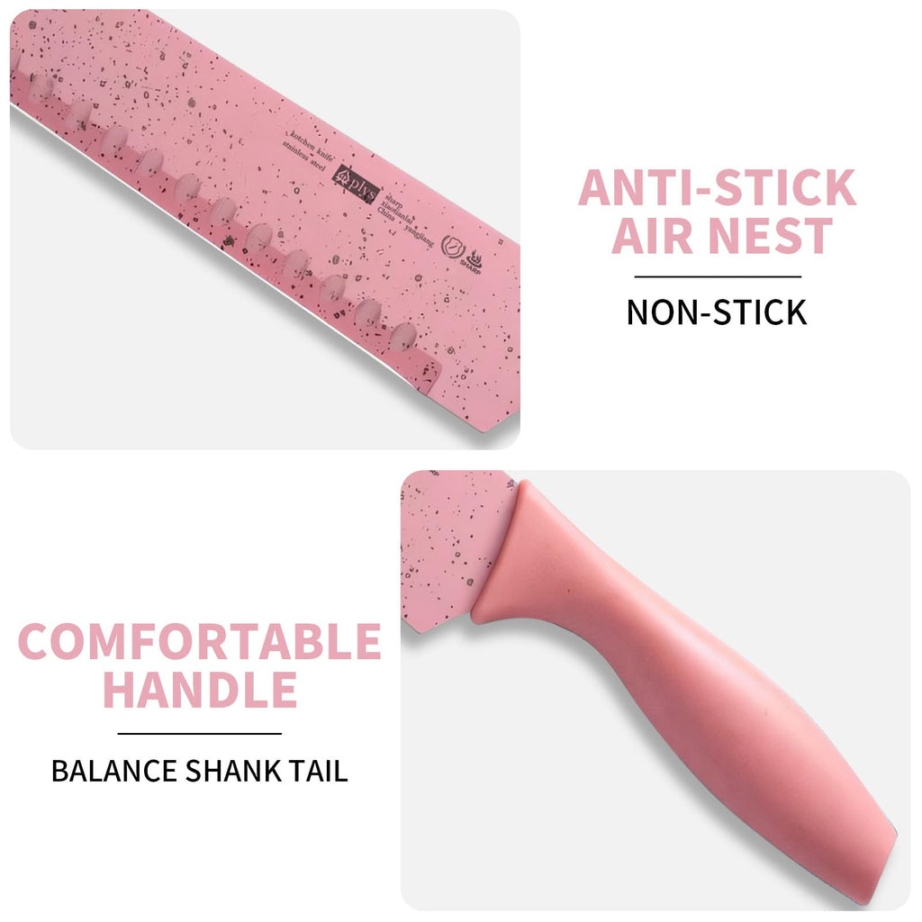 Pink Knife Set of 2, Stainless Steel 4.5" Paring Knives 7" Santoku Knives with Ergonomic Handle, Lightweight Kitchen Knives Set
