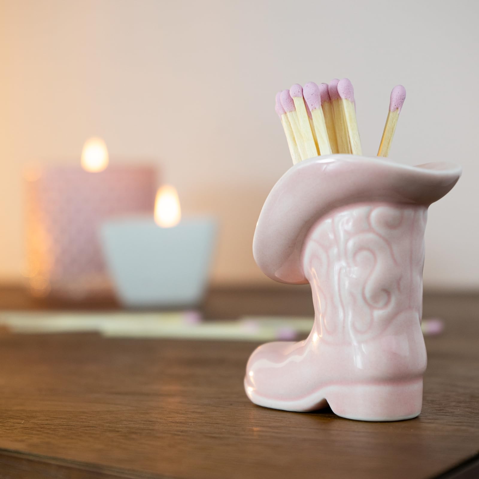 Cowgirl Boot Match Holder With Striker - Ceramic Cowgirl Boots Coastal Western Home Decor Aesthetic