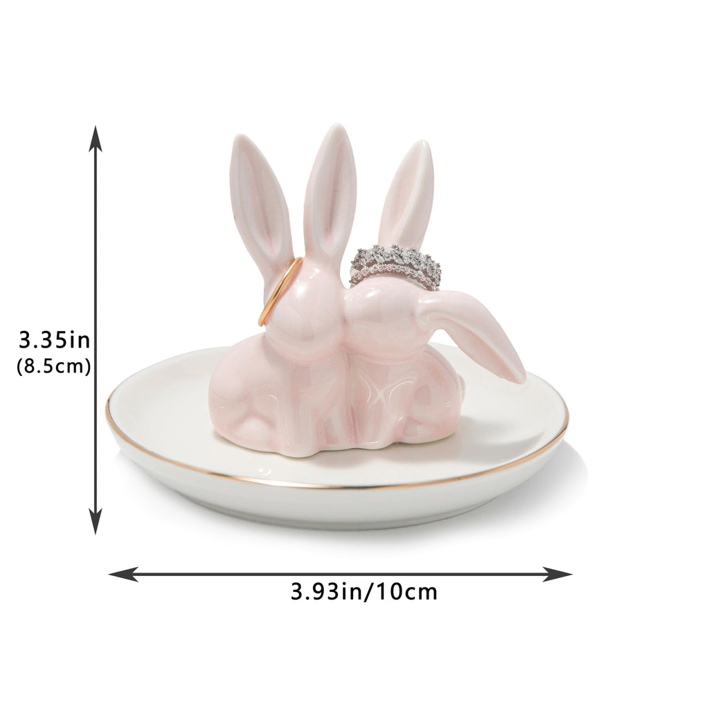 Ceramic Bunny Ring Holder - Rabbit Ring Dish Jewelry Holder Dish Trinket tray for Rings Earrings Necklace Organizer