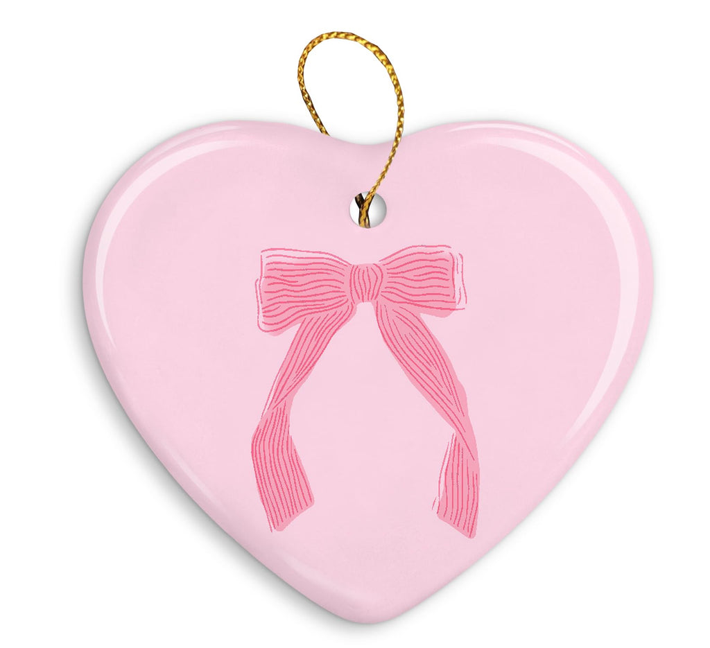 Coquette Trendy Pink Bow Ornament, Keepsake Sign for Decoration, Ceramic Heart