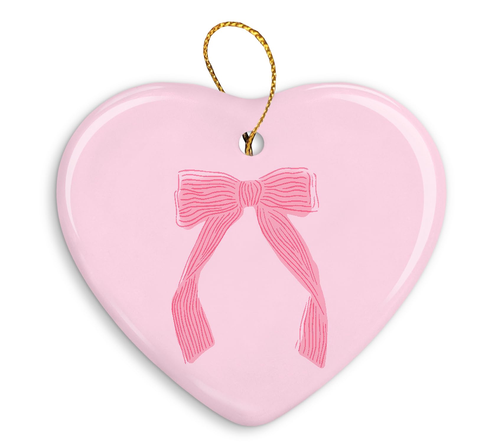 Coquette Trendy Pink Bow Ornament, Keepsake Sign for Decoration, Ceramic Heart