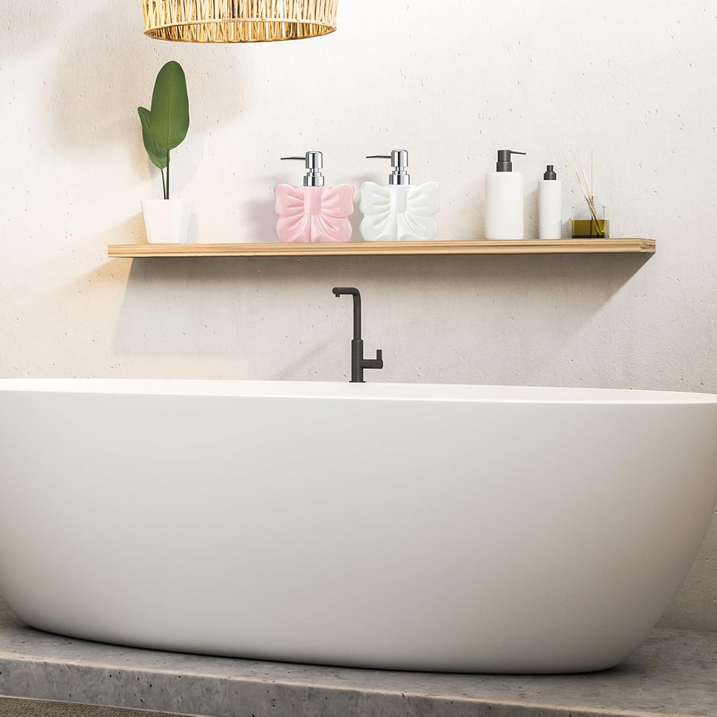 Ceramic Bow Shape Soap Dispensers Cute White and Pink - Coquette Bow Hand Sanitizer Bottle 12 oz Hand Soap Dispenser with Pump Bathroom Lotion Dispenser for Bathroom Kitchen Countertop 2 Pack