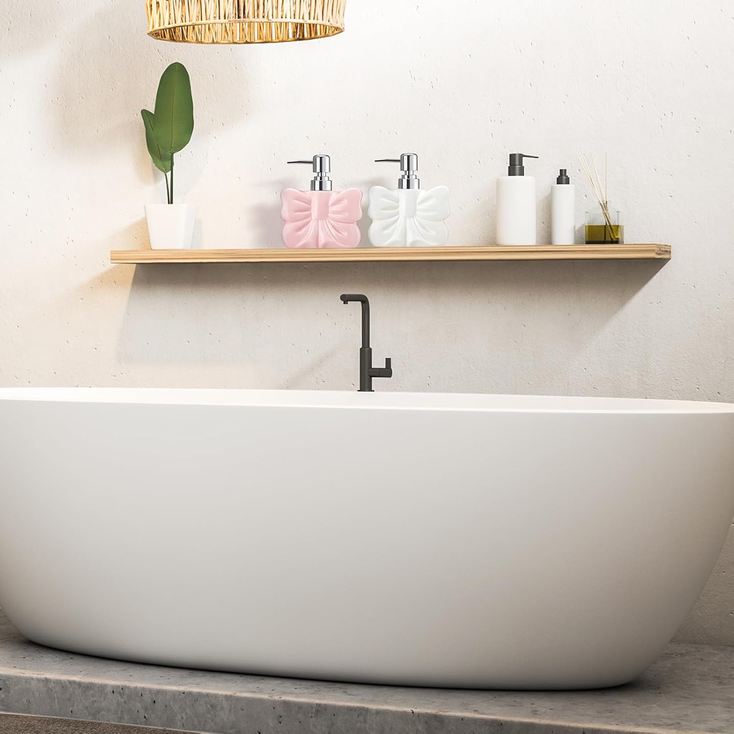 Ceramic Bow Shape Soap Dispensers Cute White and Pink - Coquette Bow Hand Sanitizer Bottle 12 oz Hand Soap Dispenser with Pump Bathroom Lotion Dispenser for Bathroom Kitchen Countertop 2 Pack