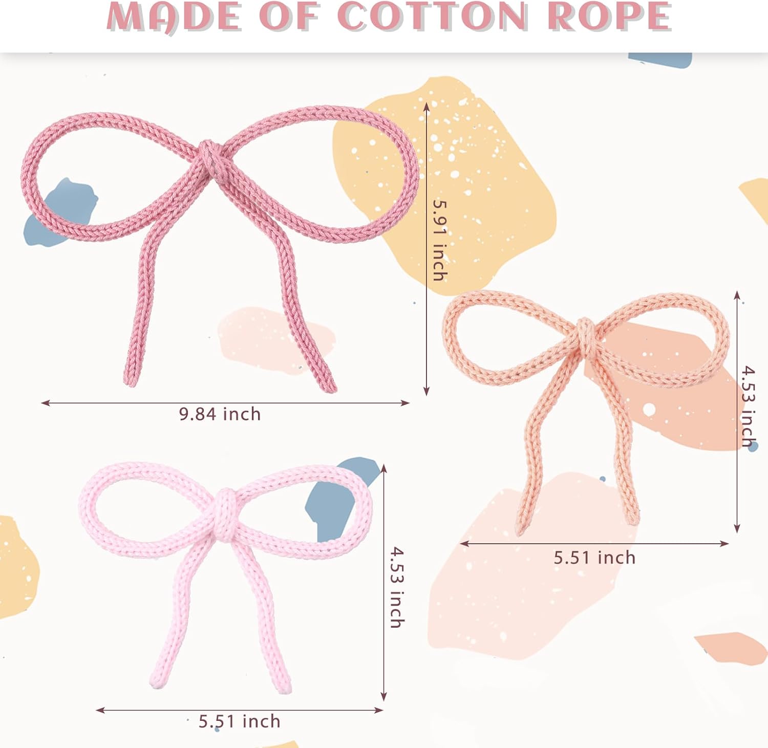 Pink Bow 3 Pcs Boho Bow Wall Decor - Coquette Room Decor Woven Macrame Wall Hanging 2 Size Pink Preppy Decoration